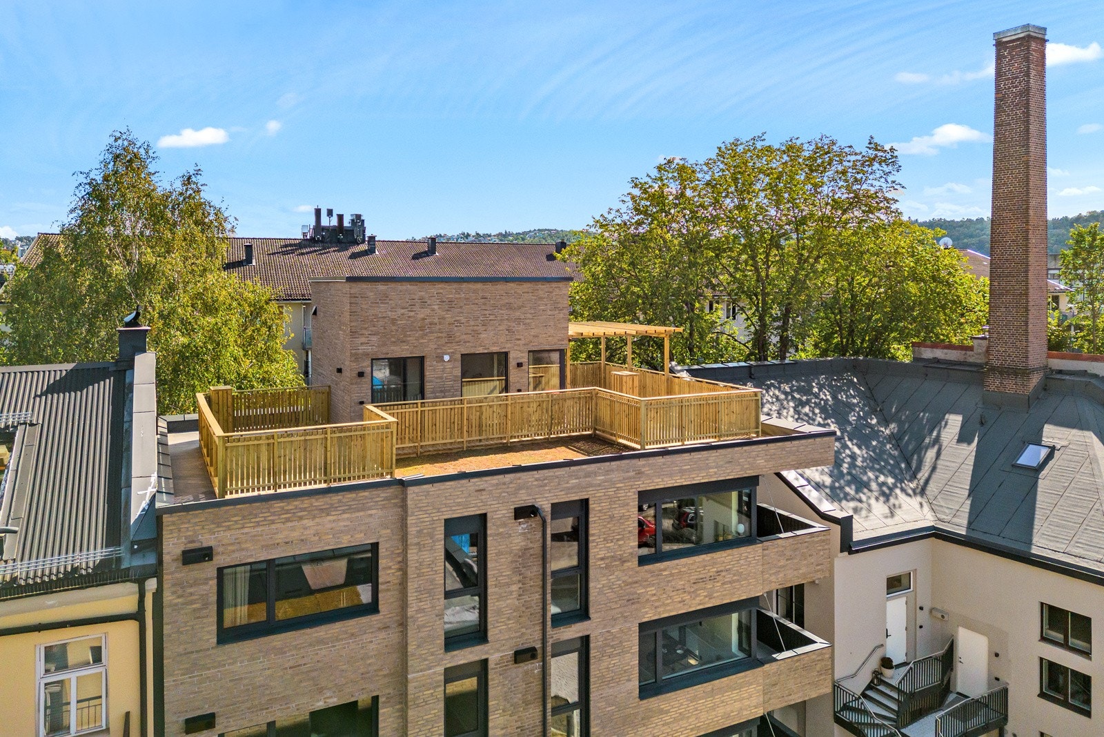 Felles takterrasse på toppen av bygg C for alle beboerne i sameiet. Galleribilde