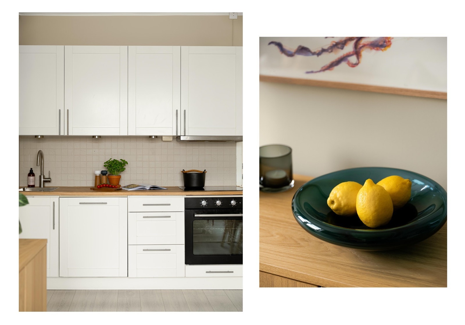 Det er integrerte hvitevarer bestående av oppvaskmaskin, koketopp, stekeovn, samt kjøleskap med fryser. Galleribilde