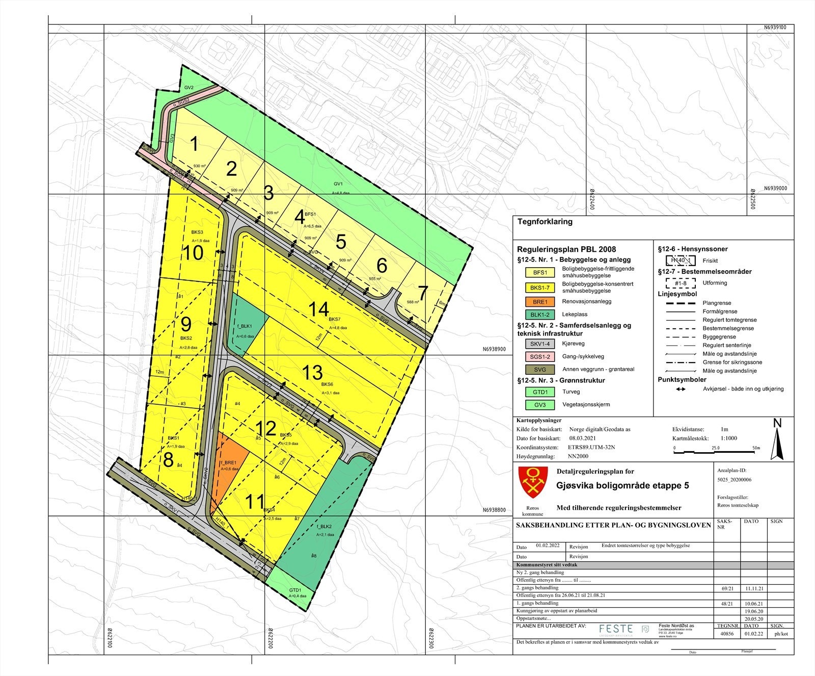 Plankart Gjøsvika V med tomtenummer. Galleribilde