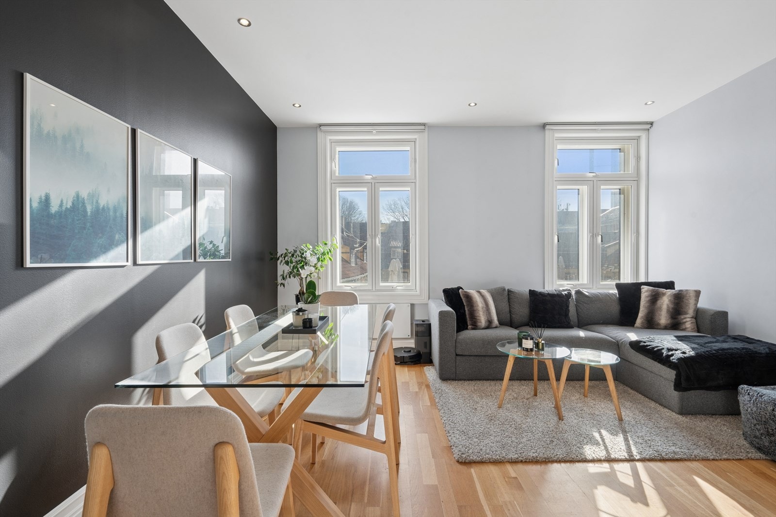 To store vinduer i stuen. Romhøyde er målt til ca. 2,66 meter i stue. Galleribilde