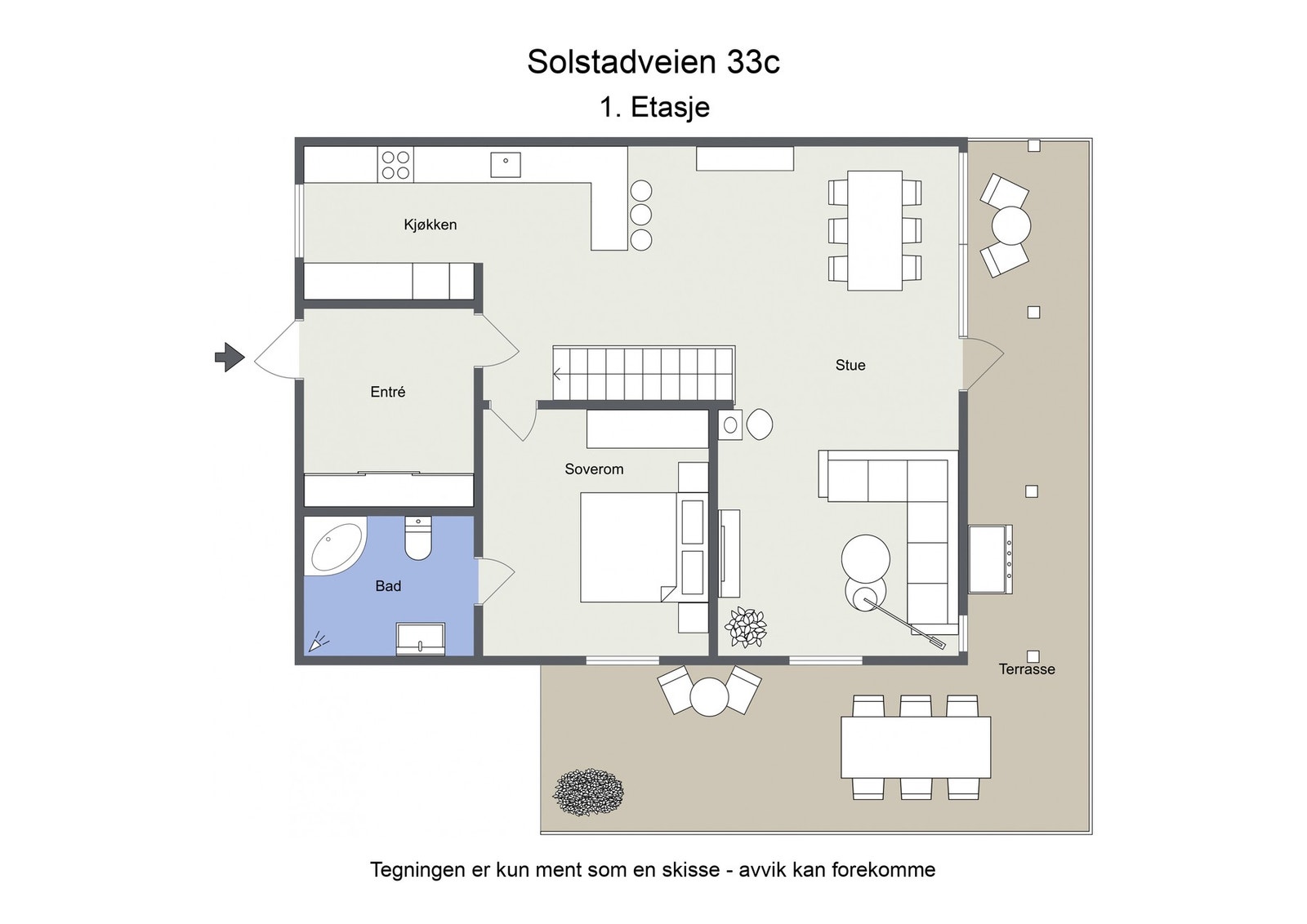 Omtrentlig planskisse 1. etasje Galleribilde