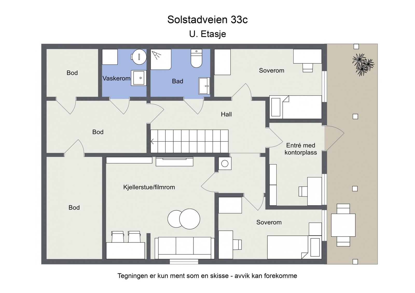 Omtrentlig planskisse U. etasje Galleribilde