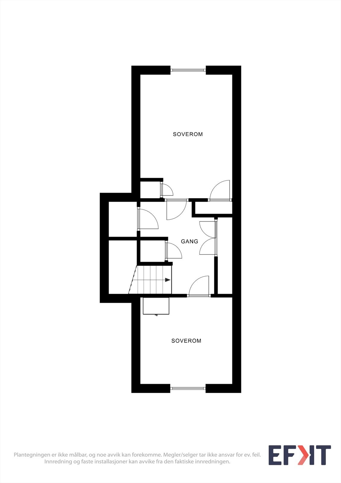 Andre etasje inneholder to soverom, gang og to kott. Galleribilde