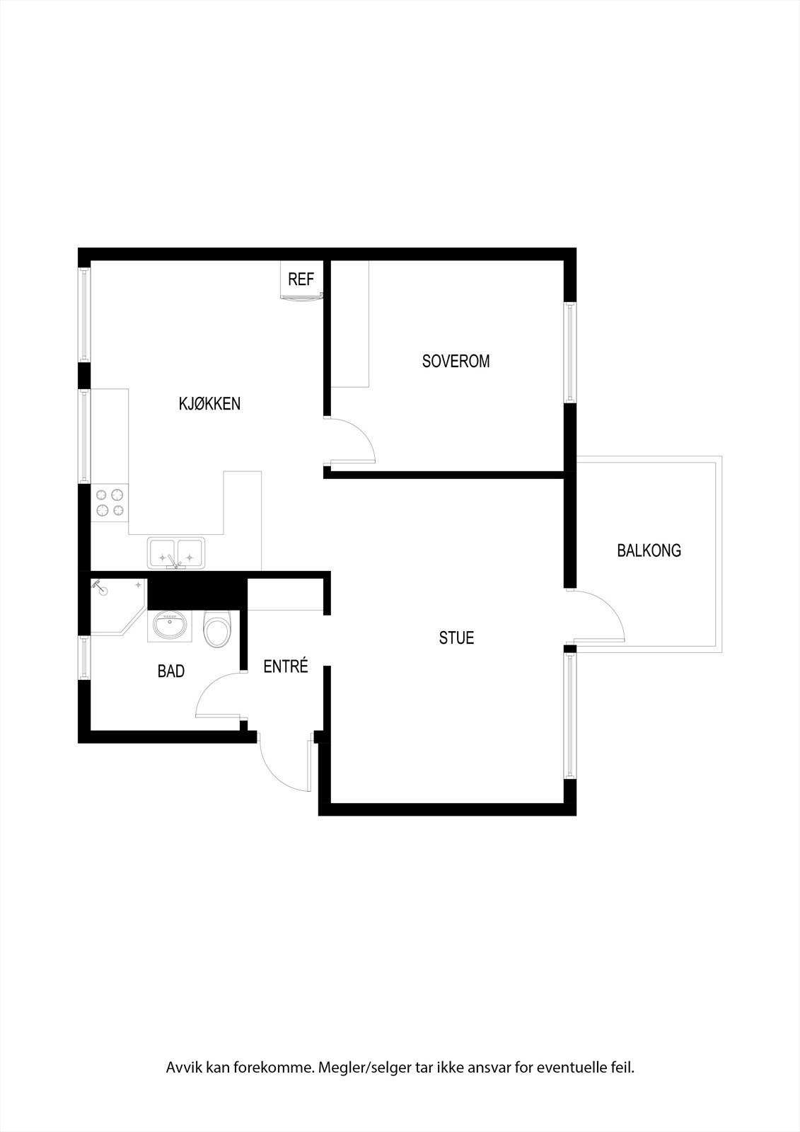 2 et.: Entré, bad, soverom, kjøkken/stue m/utgang til en solrik balkong.
U. et.: Bod, samt felles bod, felles vaskerom.
Utvendig: Biloppstillingsplass på felles tomt. Muligheter for El-bil lader. Galleribilde