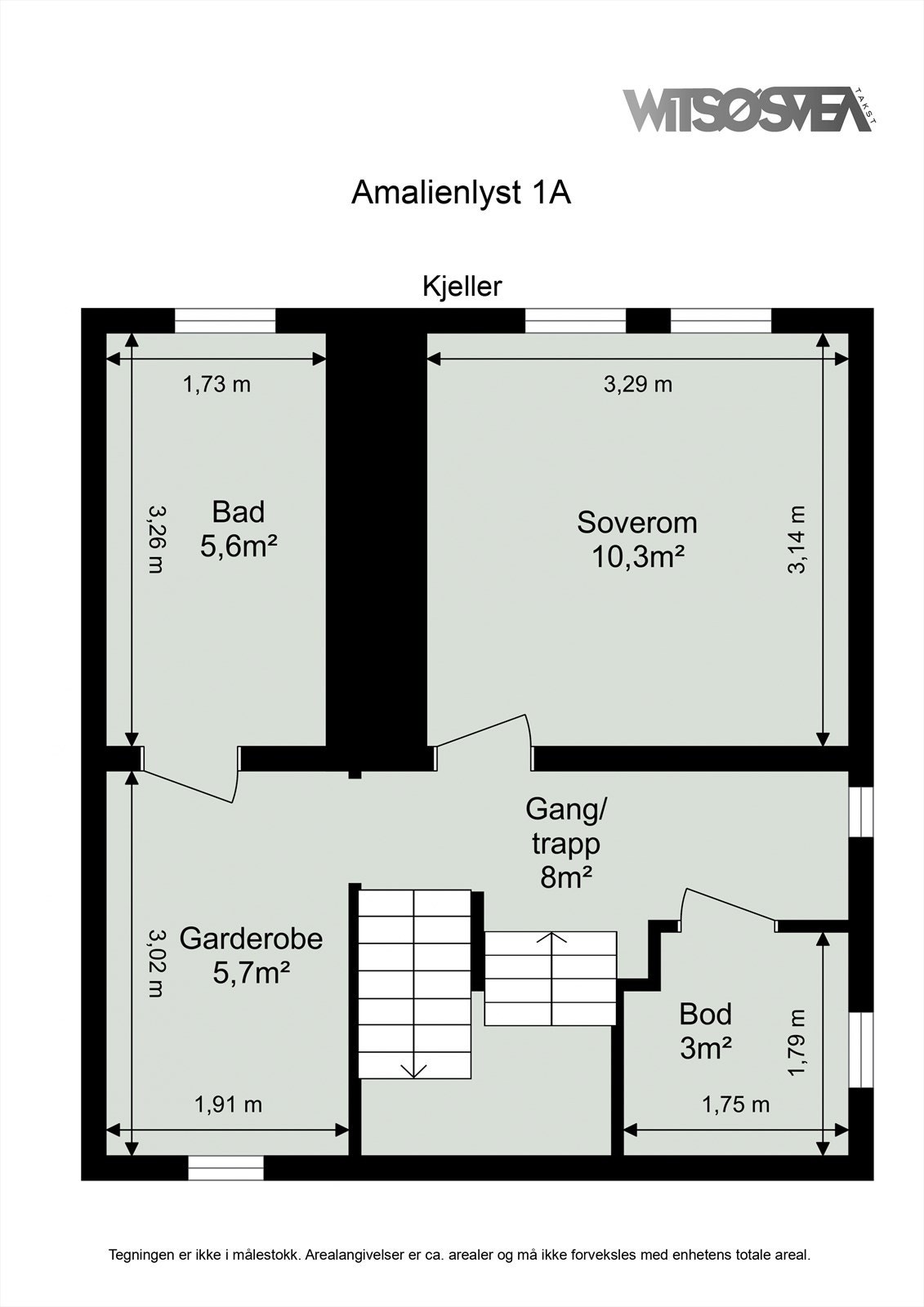 Kjelleren er innredet med bad, garderobe, bod og et innredet rom som benyttes som soverom. Galleribilde