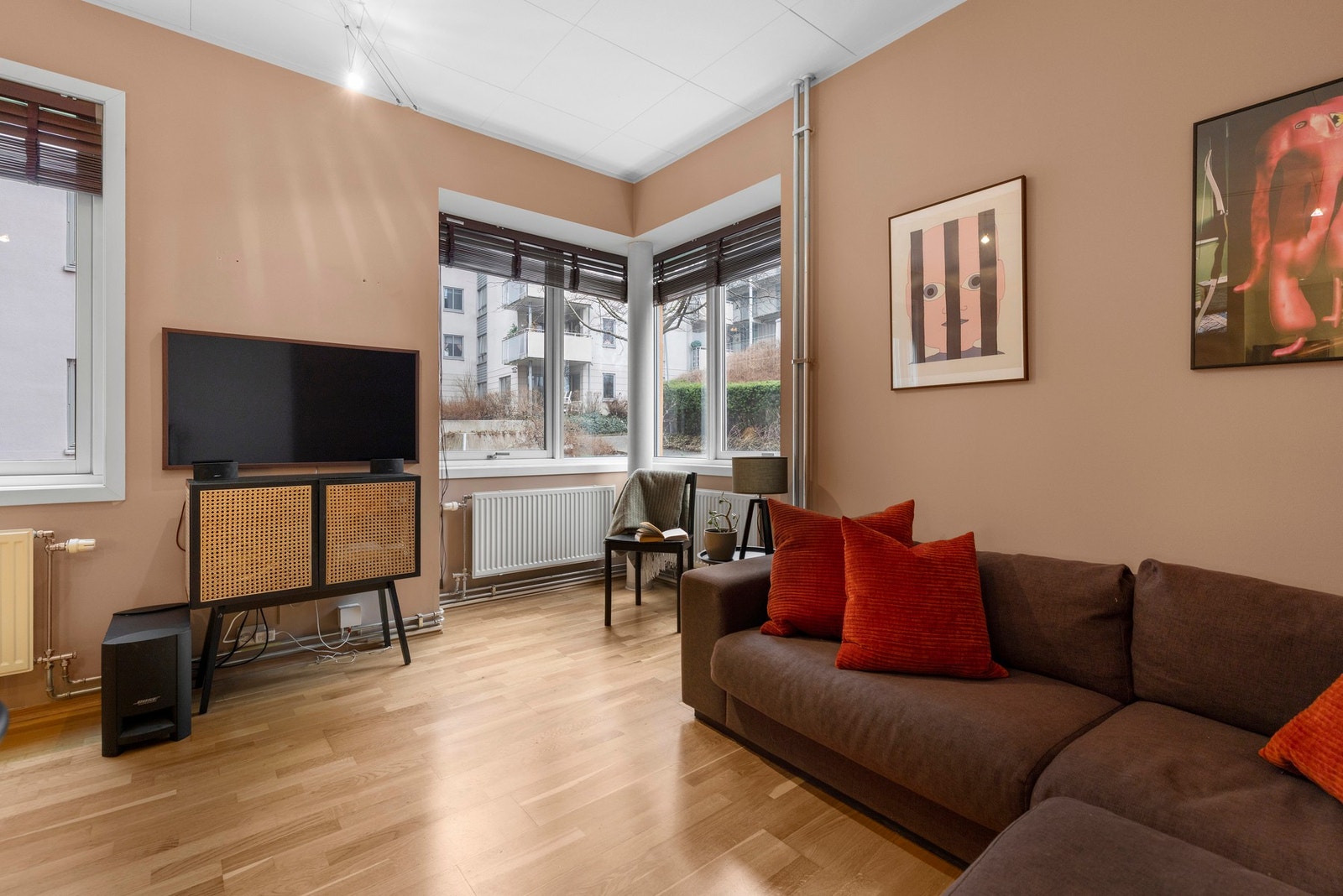 Leiligheten ligger skjermet til i 1. etasje og har gode lysforhold fra to himmelretninger Galleribilde