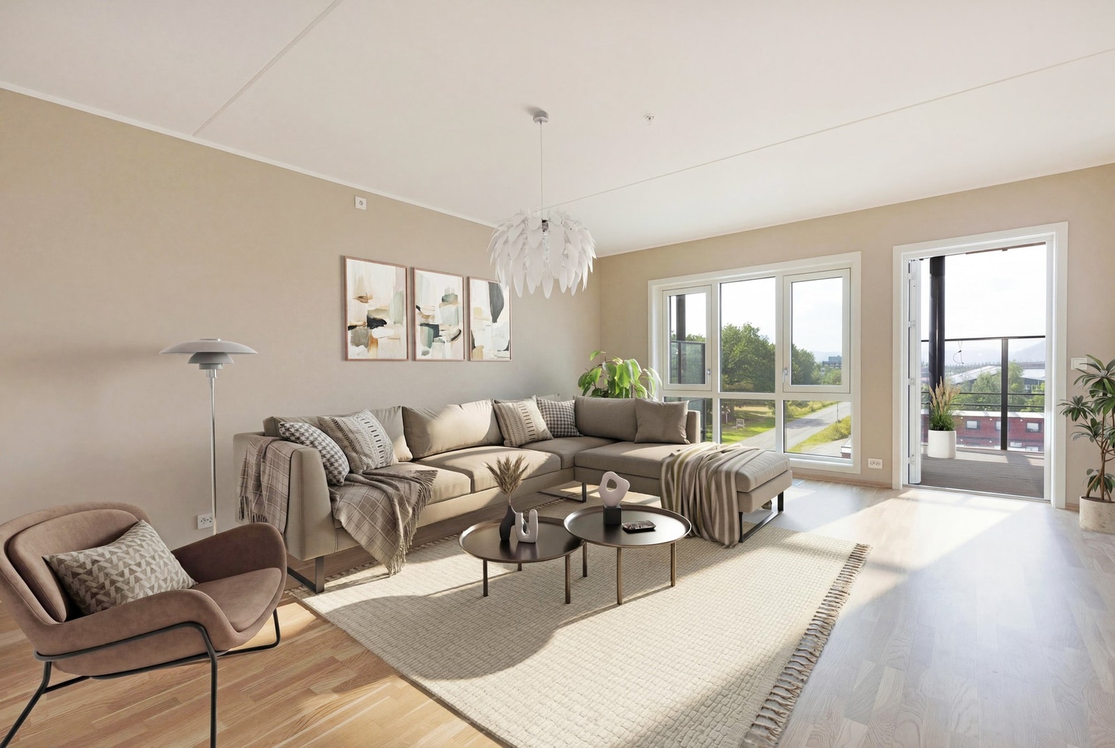 En lys og fin leilighet med flott utsikt til elva (digital styling) Galleribilde