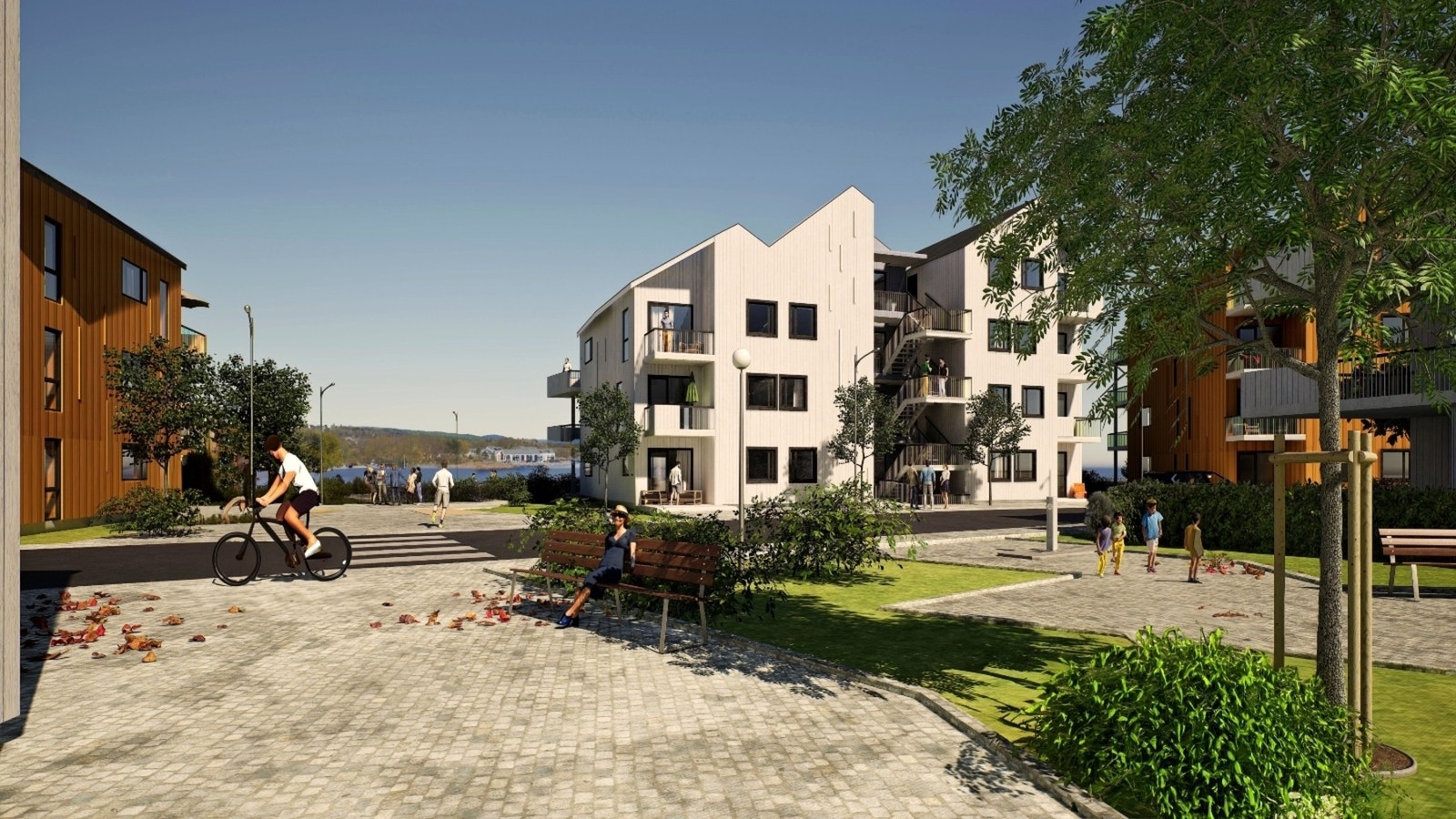 Fra gateplan slik det er tenkt på fellesarealene. Alle fellesarealer i prosjektet vil ikke stå ferdig før samtlige byggetrinn er solgt Galleribilde