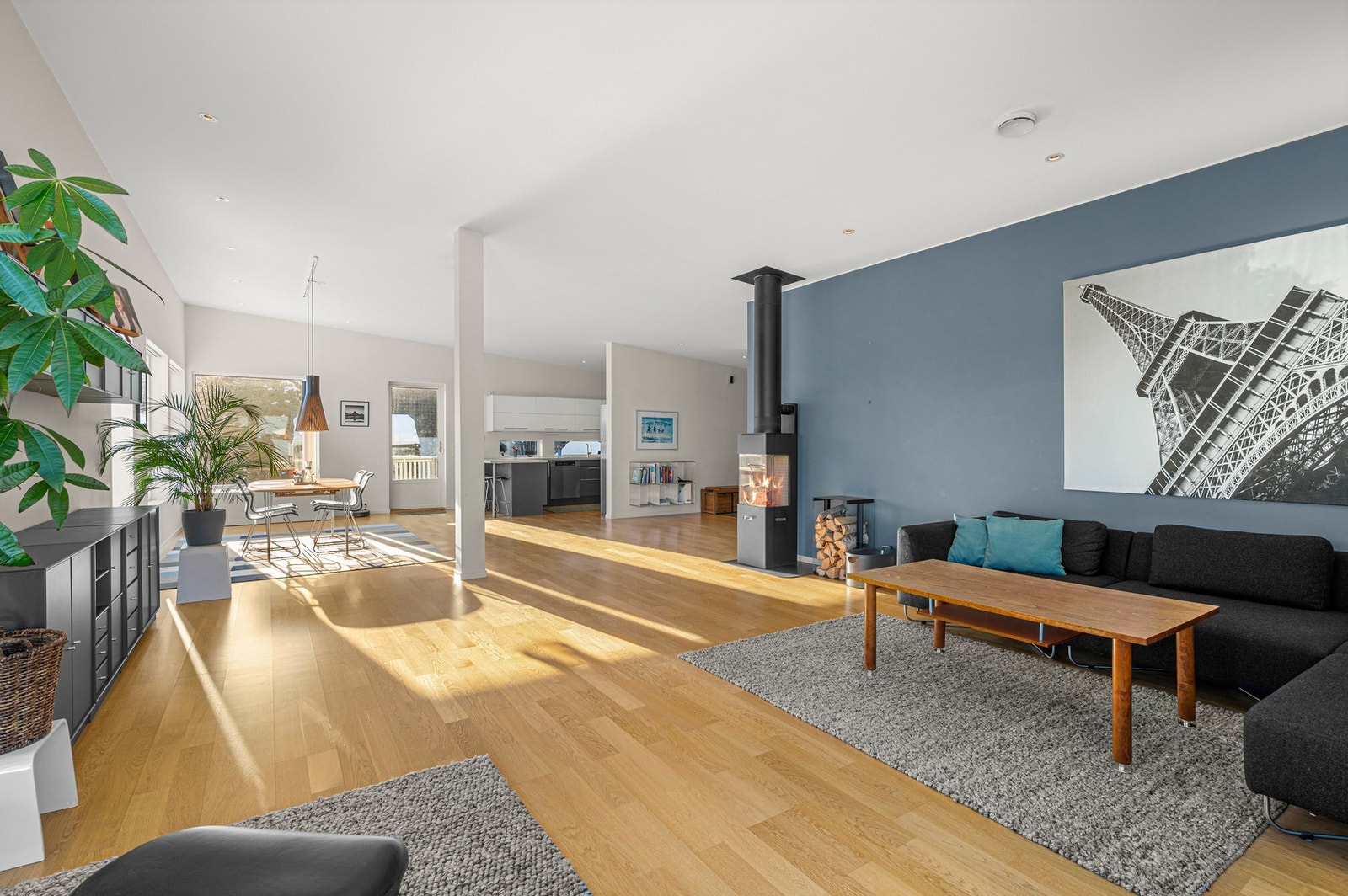 Peisovn med glass på 3 sider gir både god varme og stemning til rommet. Galleribilde