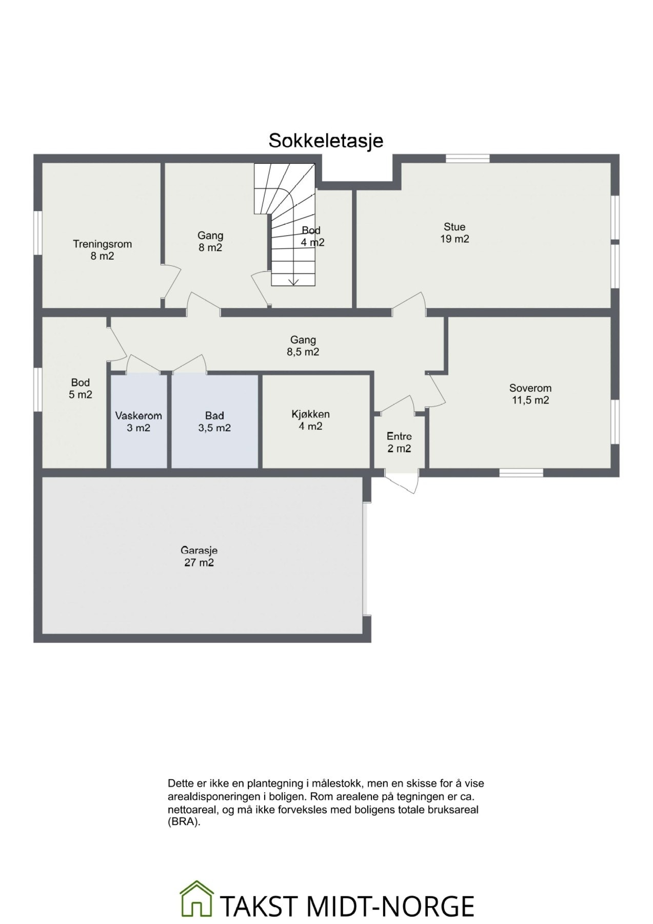 Planskisse - Sokkeletasje. Galleribilde