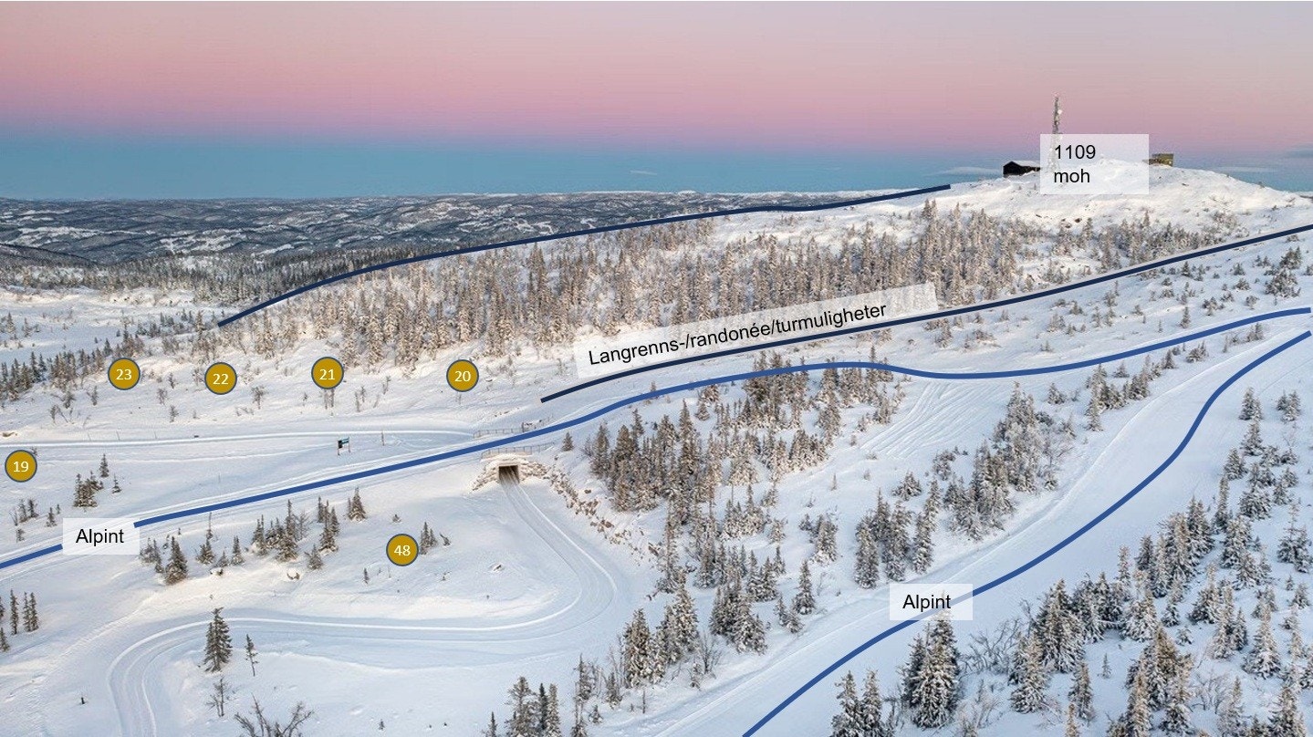 Seterfeltet oversikt, tomtenummer på noen byggeklare tomter Galleribilde
