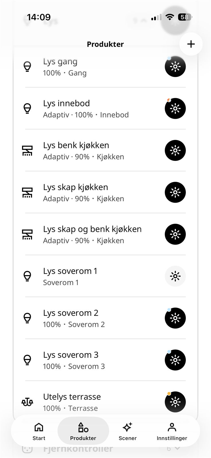 Enhetsliste lys tilkoblet IKEA Home Smart. Galleribilde