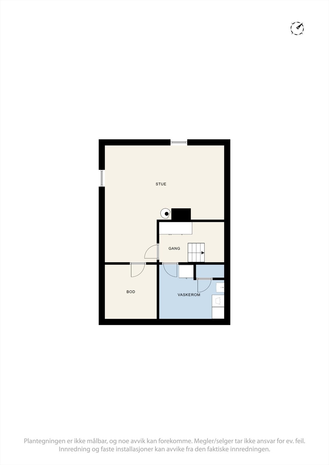 Plantegning av kjelleretasje med romslig kjellerstue, vaskerom og praktisk bod. Bilder følger. Galleribilde