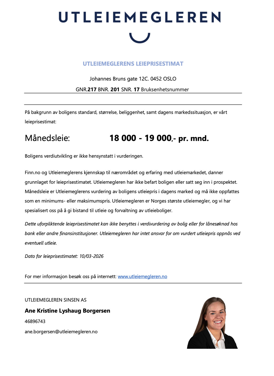 Leieprisvurdering fra Utleiemegleren. Galleribilde