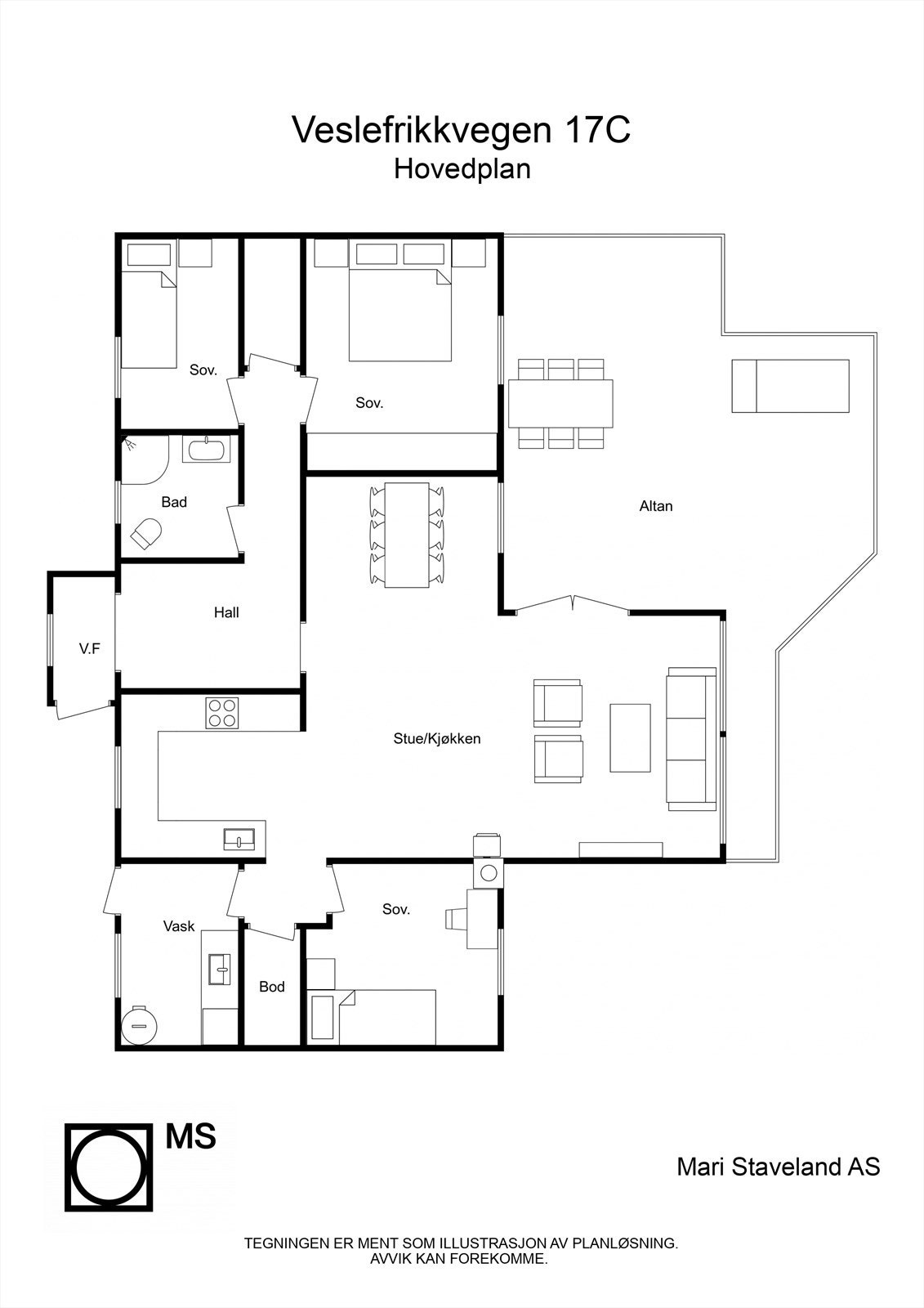 Veslefrikkvegen 17C - 2D - Hovedplan - Letterhead Galleribilde