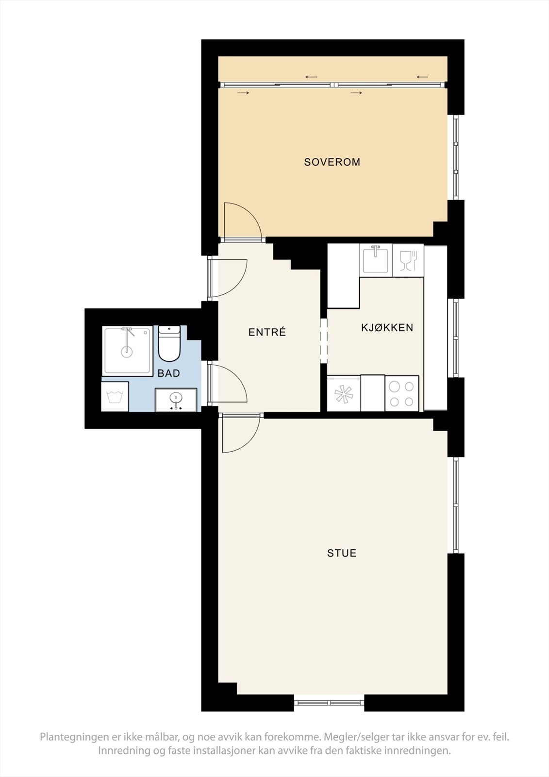 Planløsningen er meget effektiv der boligens 49 kvm er godt utnyttet. Lignende leiligheter i borettslaget har bygget om boligen til en 3-roms ved å flytte kjøkken ut i stue. Galleribilde