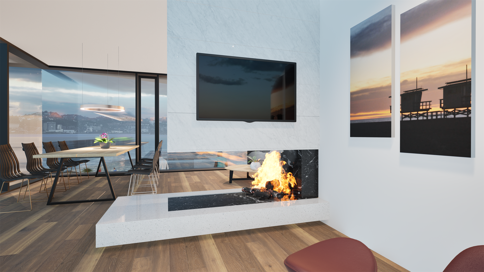 Tenkt med koselig peis. Galleribilde