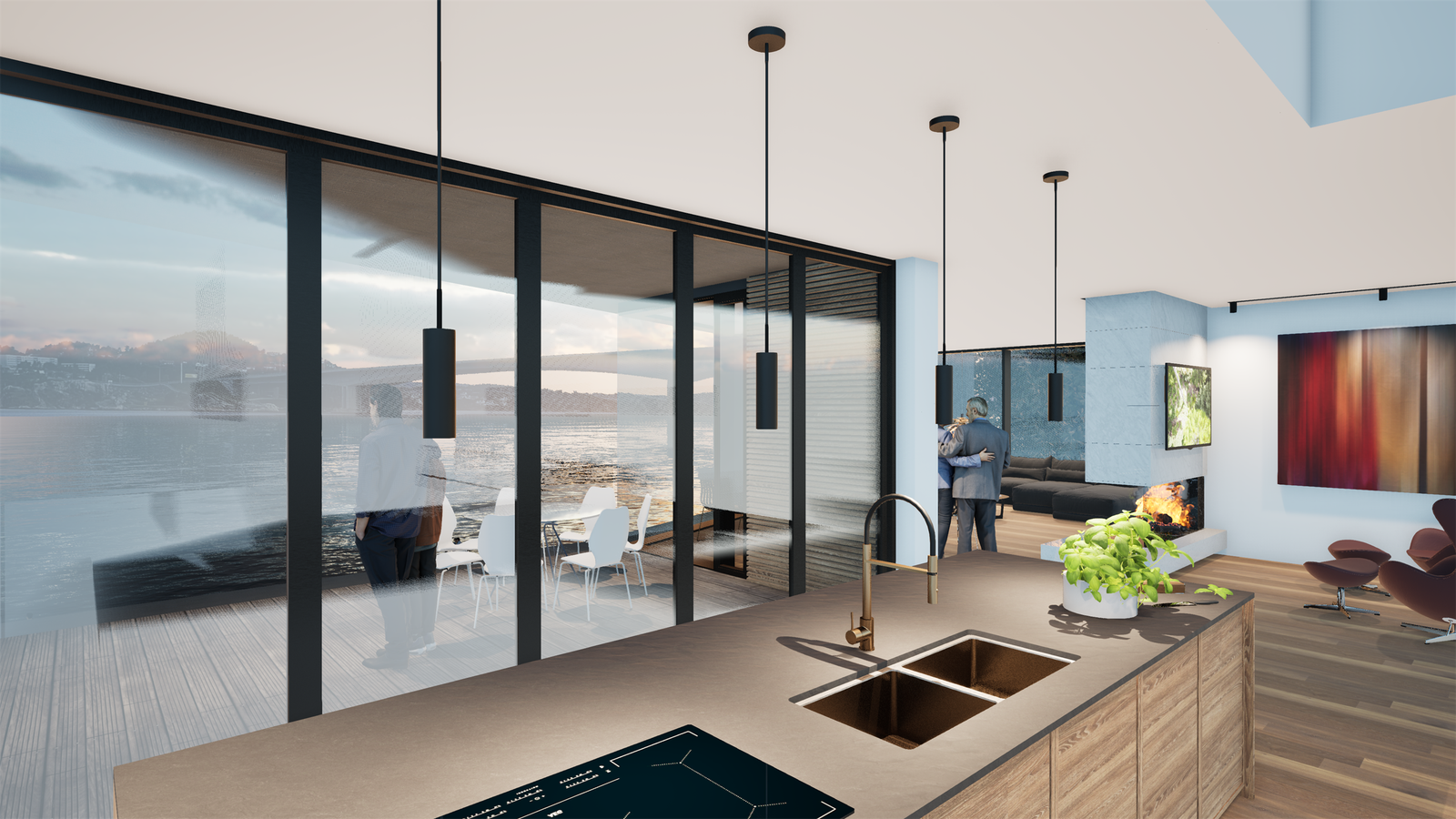 Flott utsikt fra kjøkken og stue. Galleribilde