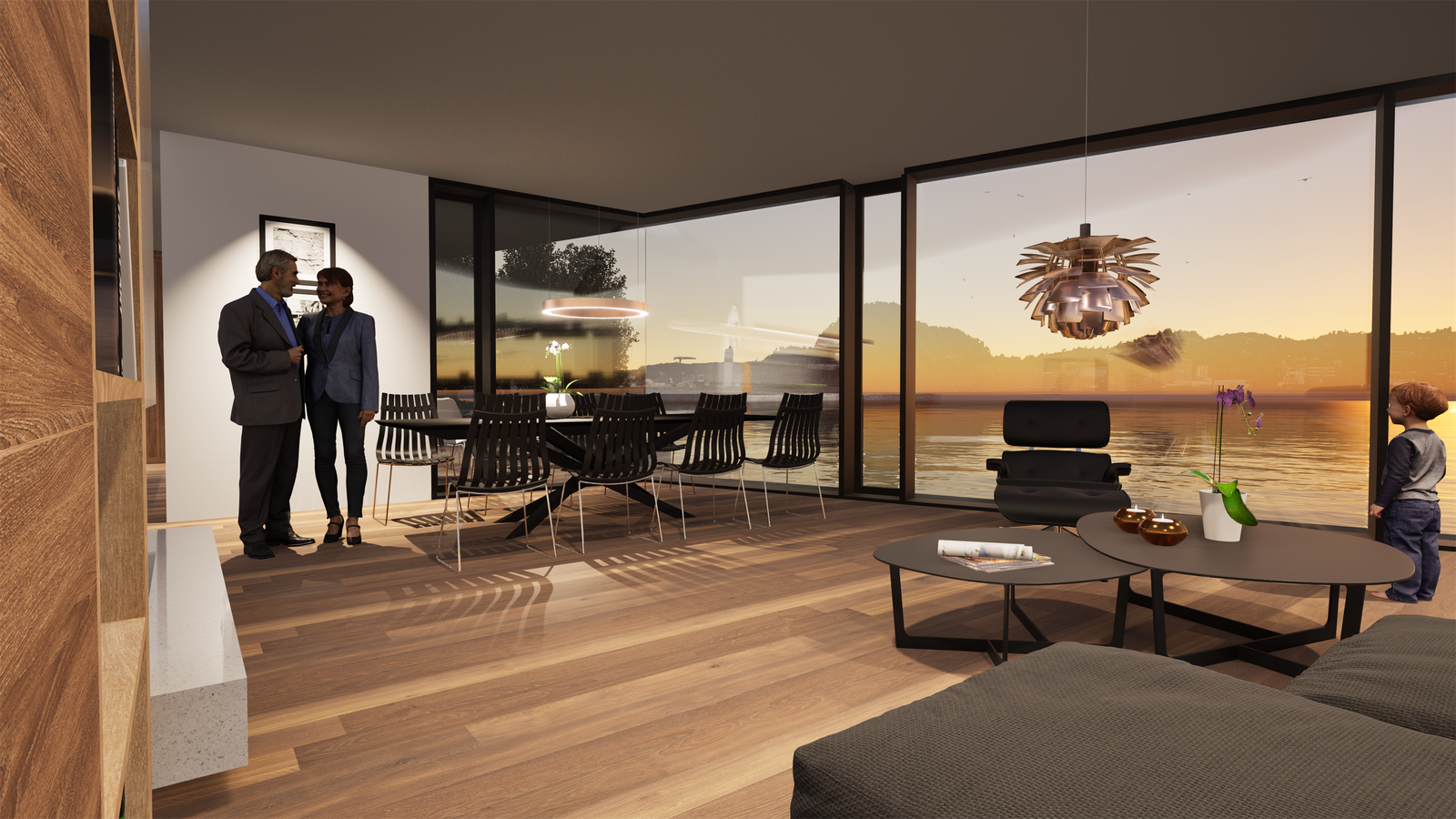 Stue og spiseplass med utsikt. Galleribilde