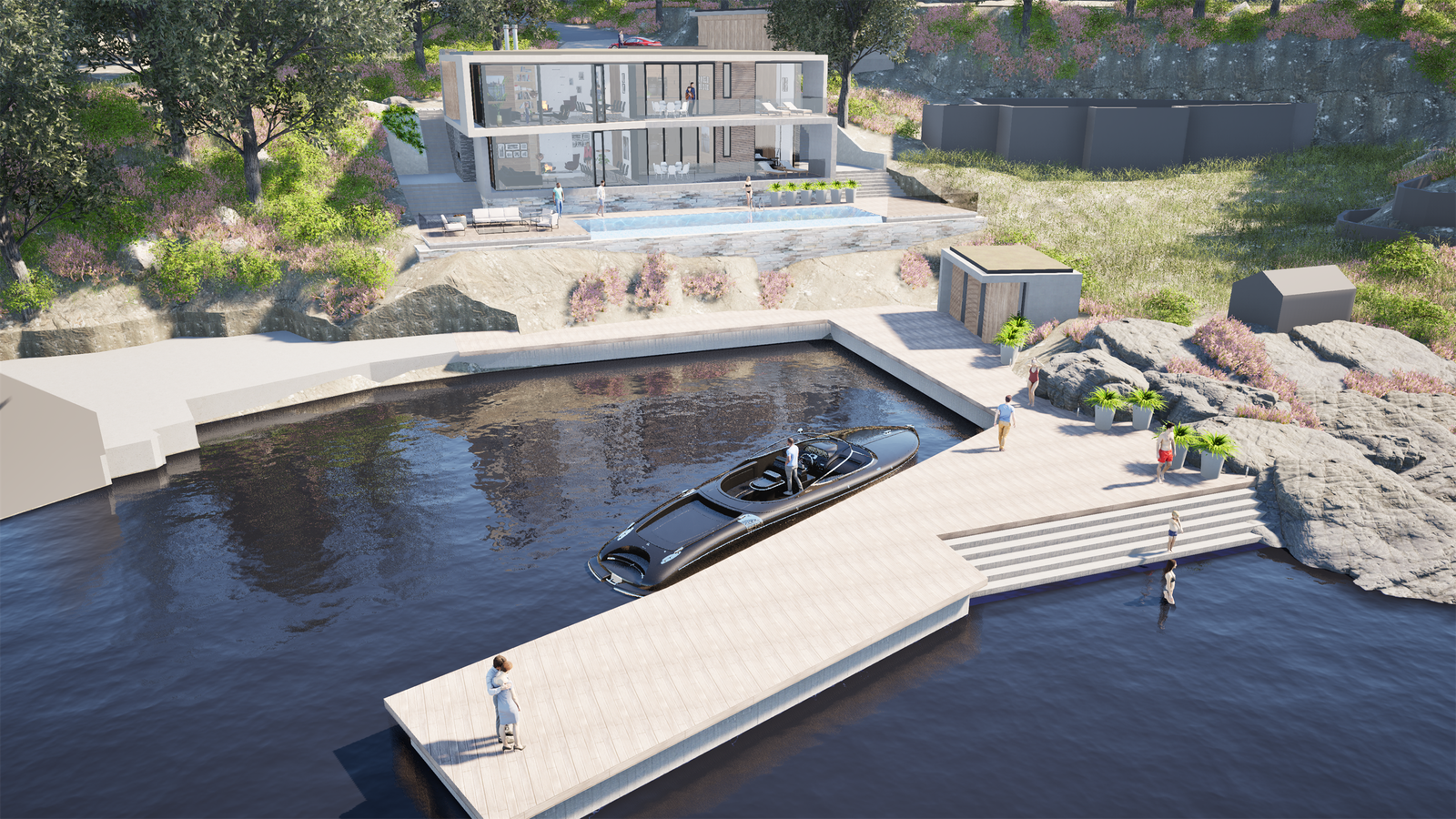 Kan brukes som to enheter, eller som stor enebolig. 3 bruksnummer. Egen lun havn, sjøbu. Galleribilde