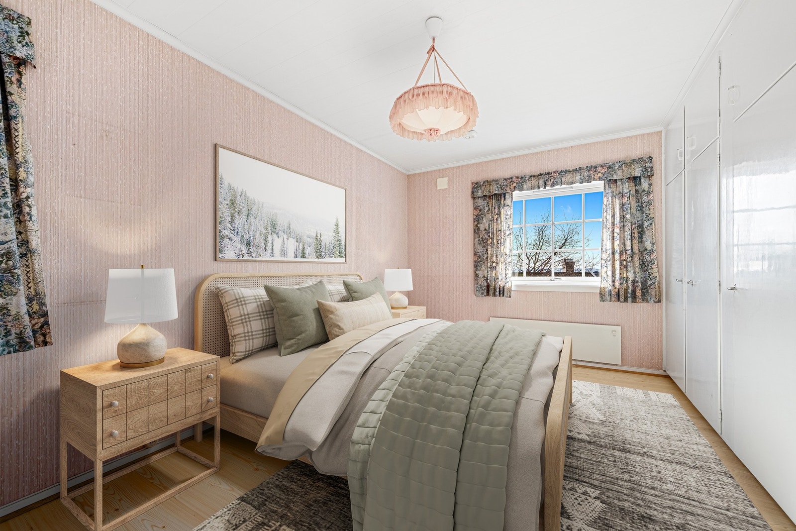 Hovedsoverom med garderobeskap. Digitalt stylet. Galleribilde