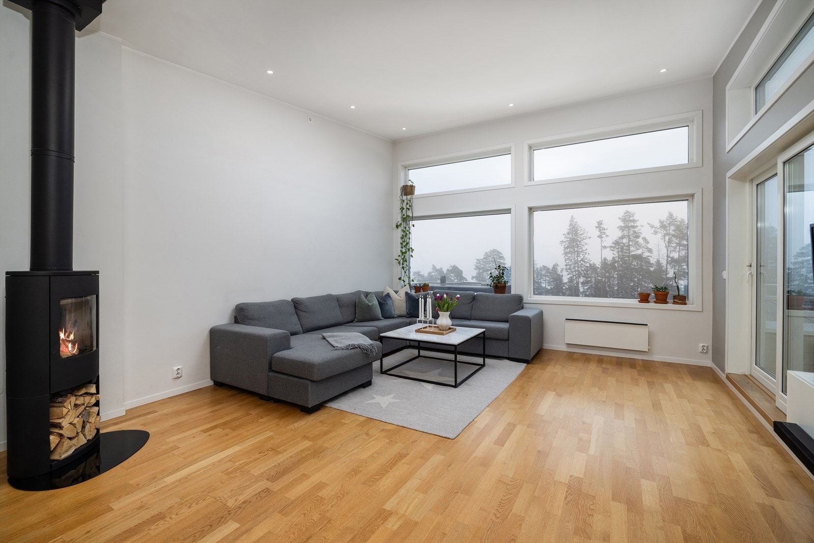 Peisovnen i stuen skaper en lun atmosfære og gir god tilleggsvarme. Galleribilde