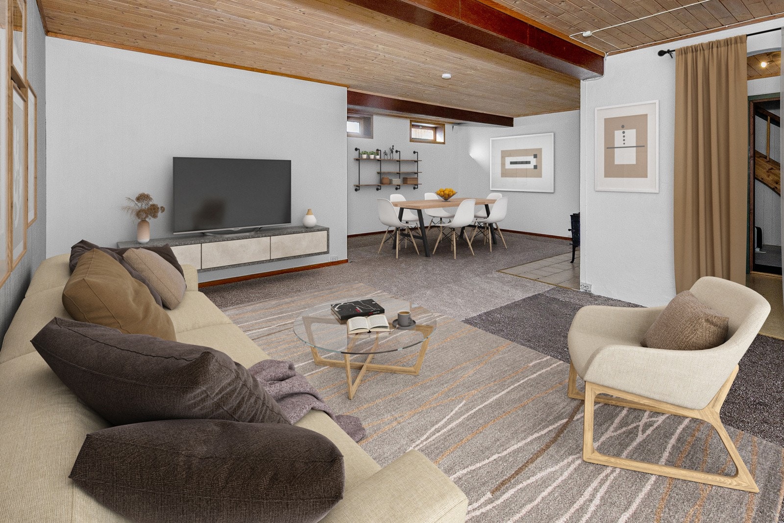 Disponibelt rom i kjeller brukes som kjellerstue. Galleribilde