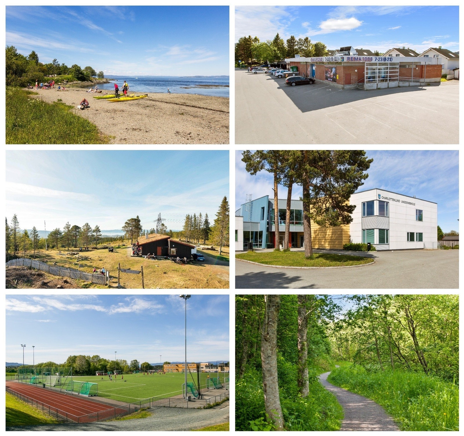 Nærområdet byr på flere dagligvarebutikker, skoler/barnehager og rekreasjonsområder. Galleribilde