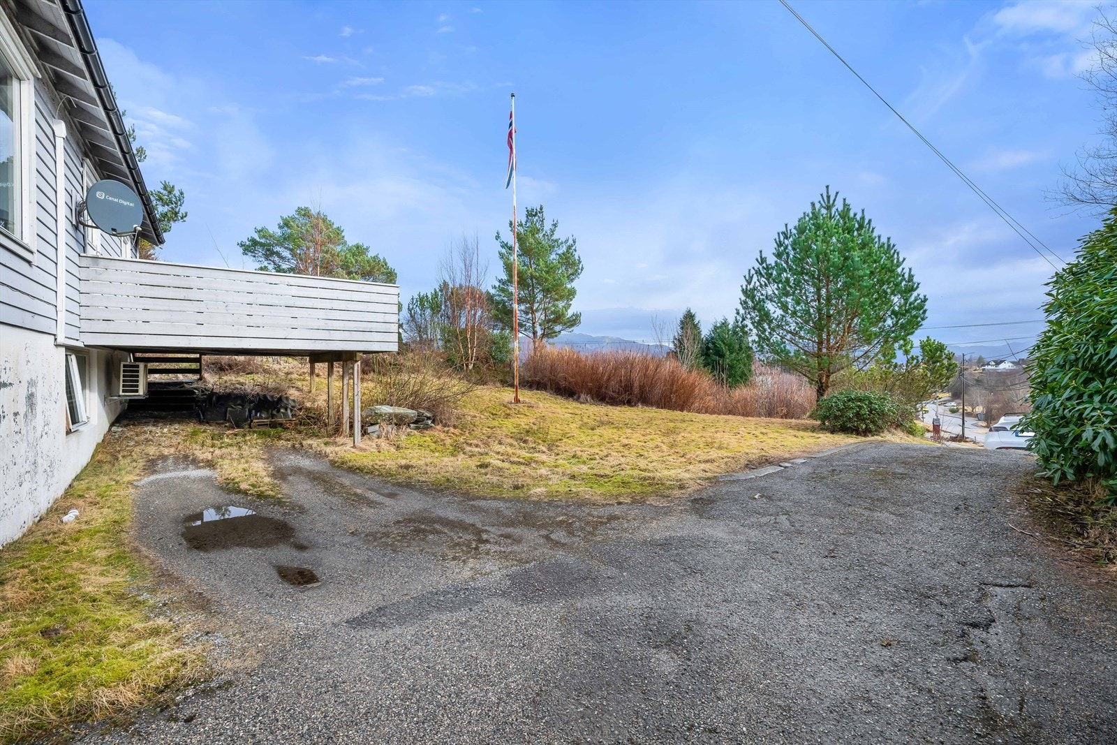 Området rundt boligen er forholdsvis plant. Godt med biloppstillingsplasser. Galleribilde