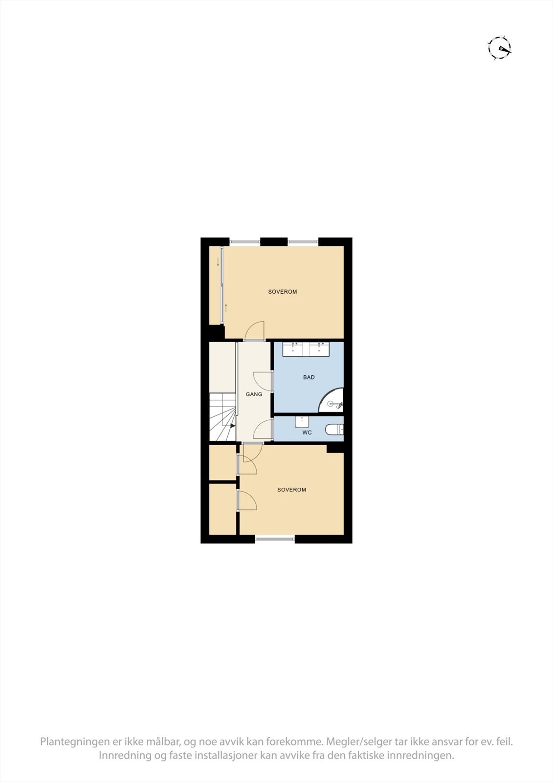 Andre etasje rommer to soverom, bad, separat toalettrom og praktiske boder. Galleribilde