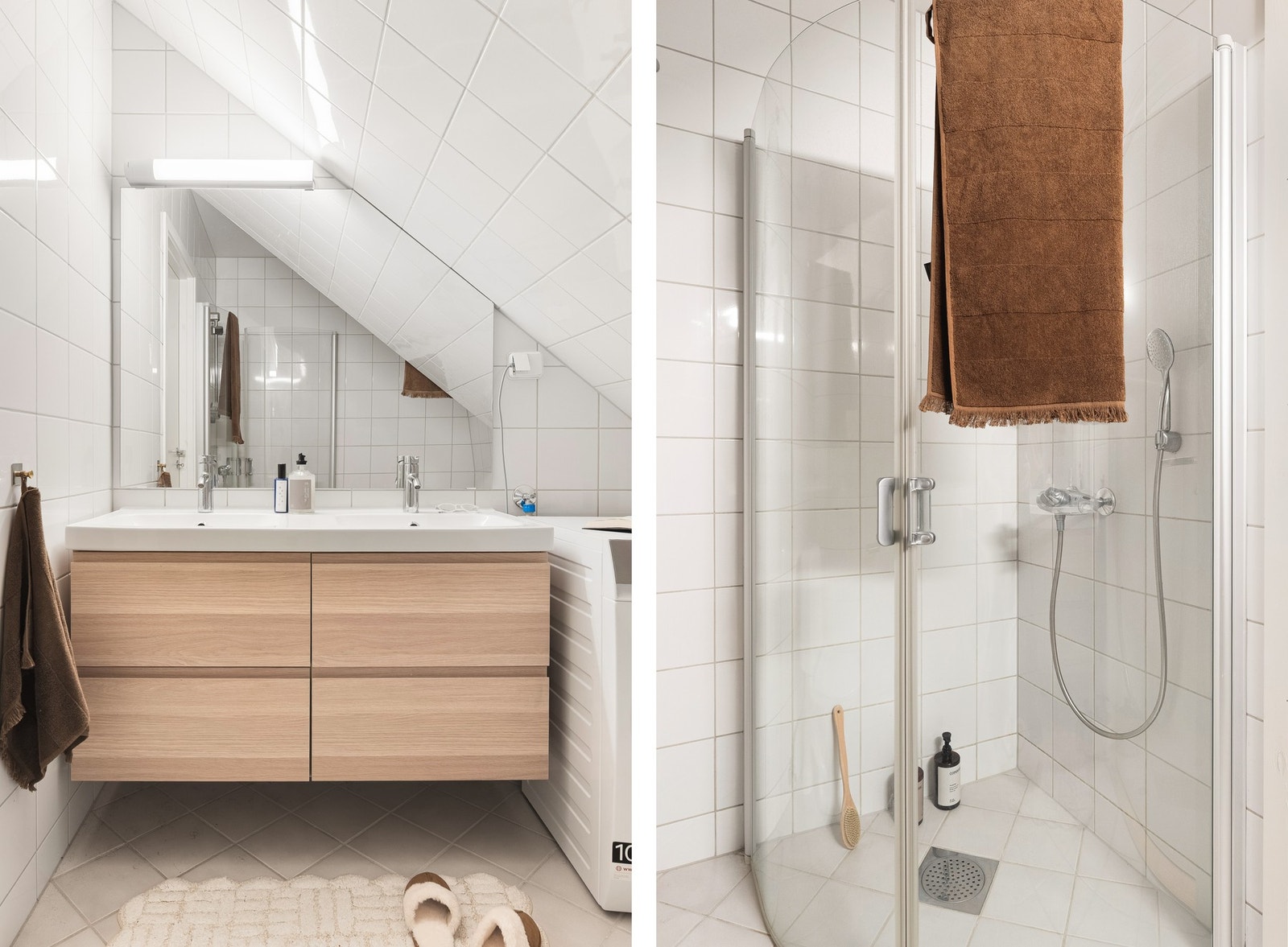 Helfliset bad på 4,5 kvm med varmekabler i gulvet. Galleribilde