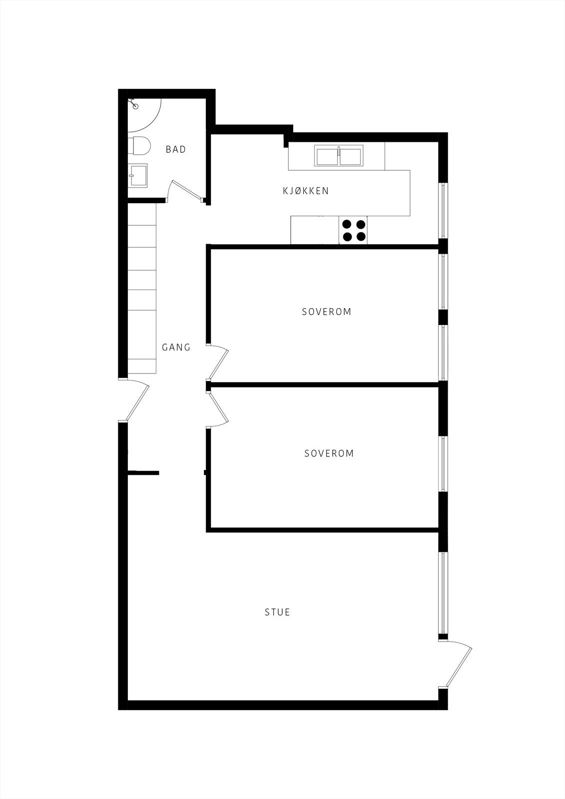 En leilighet med fin flyt mellom inne og ute, samt gode soverom og lagring i 2 boder. Galleribilde