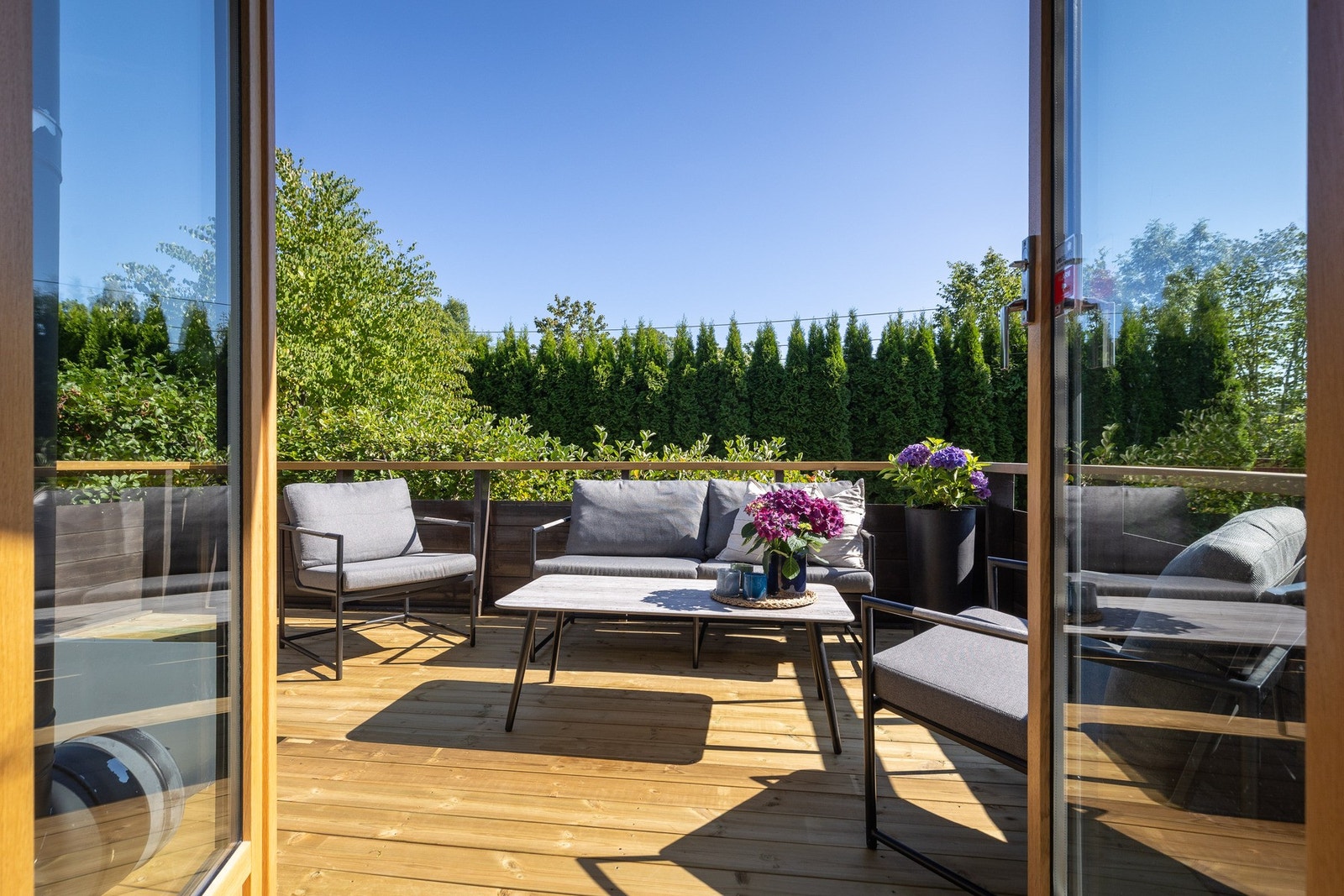 Utgang til sydøstvendt altan fra stuen Galleribilde