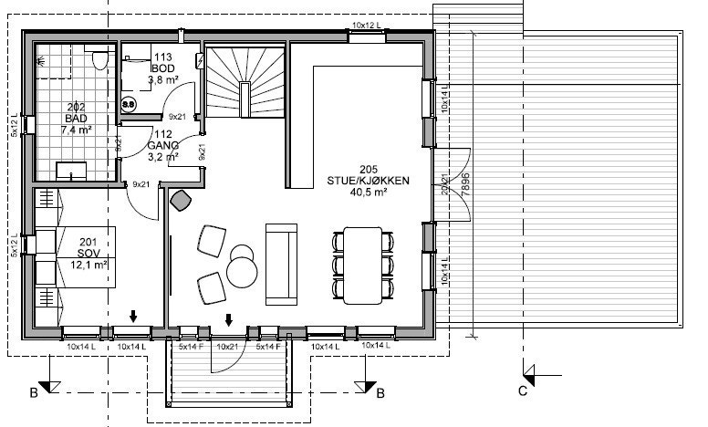 Plantegning 1 etg på eksempel bolig Galleribilde