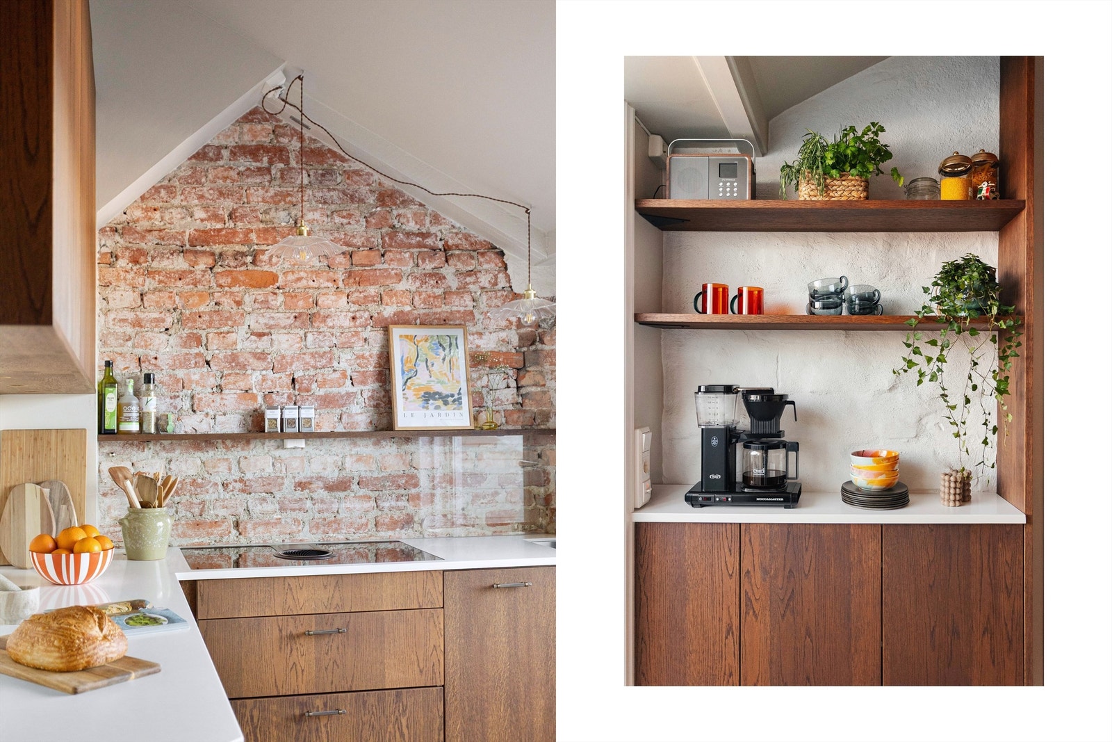 Den moderne innredningen harmonerer sømløst med boligens særegne karakter Galleribilde