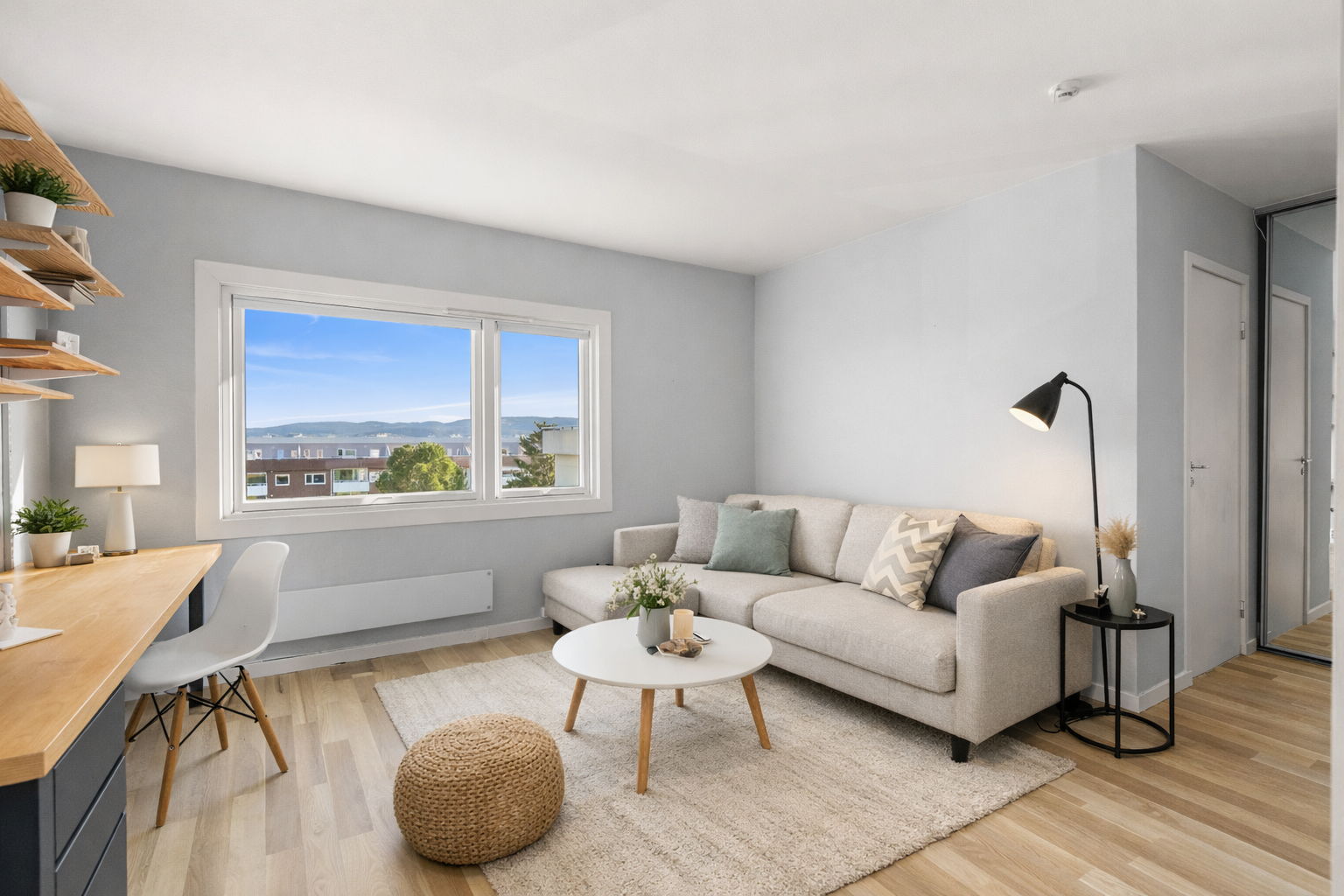 Velkommen til Johan Falkbergets 9c! Foto v/ Eric Fagerheim - Interiørfoto. (Bildet er digitalt stylet med møbler og effekter) Galleribilde