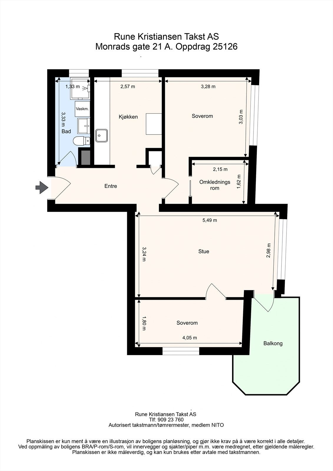 Plantegning med mål fra takstmann. Galleribilde
