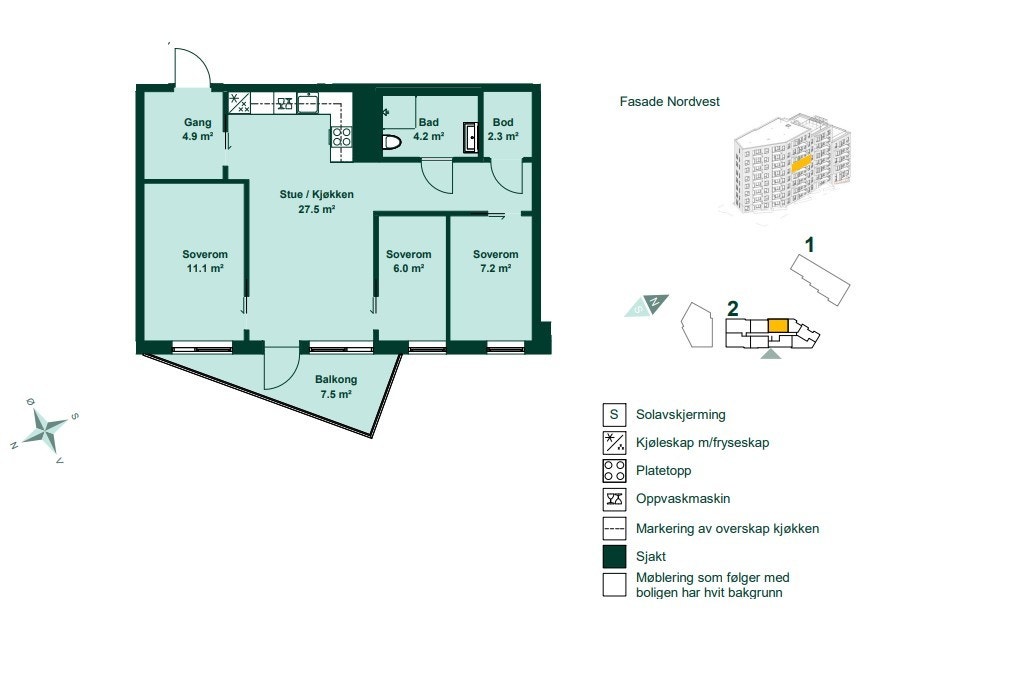 Plantegning for leil. 505 i hus 2. Galleribilde
