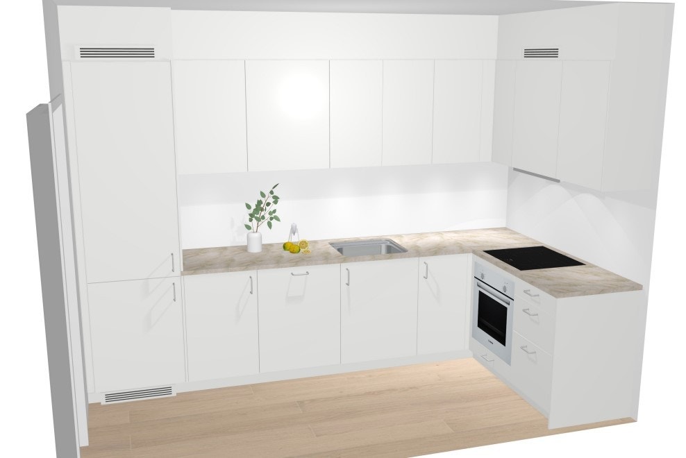 Kjøkken m. lyse fronter. Oppgradert m. integrerte hvitevarer. Se salgsoppgave for beskrivelse - Drømmekjøkkenet. Galleribilde