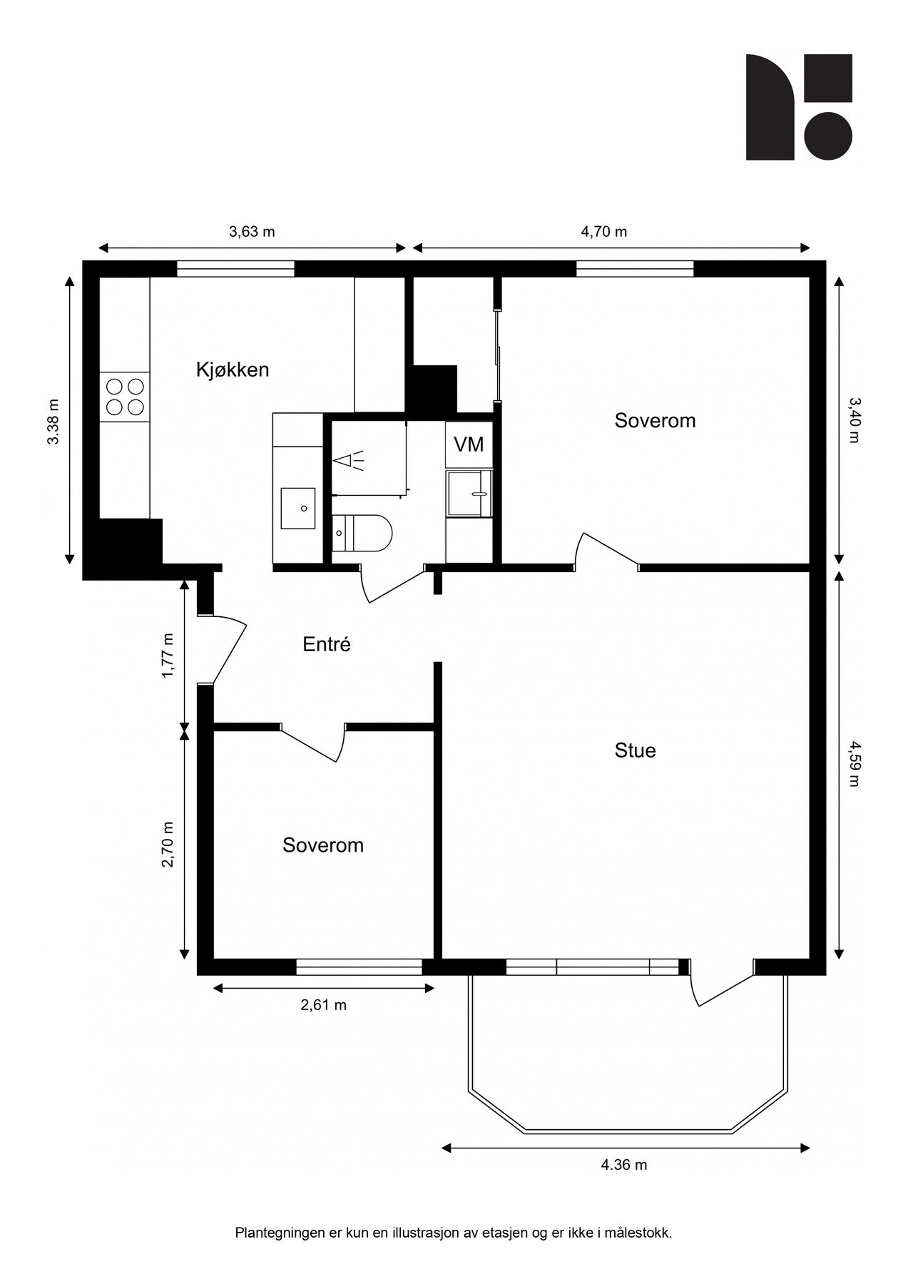 Målsatt plantegning. Galleribilde