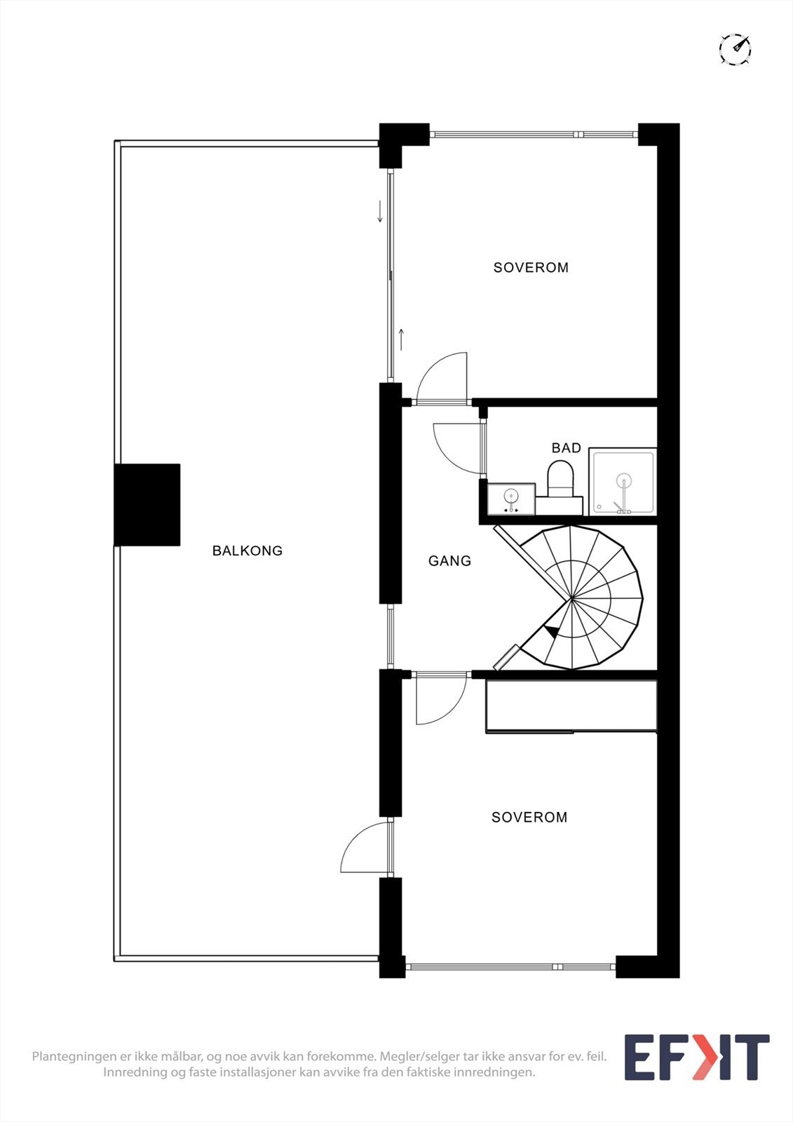En spiraltrapp leder opp til tredje etasje, som inneholder stue, soverom og bad. Galleribilde