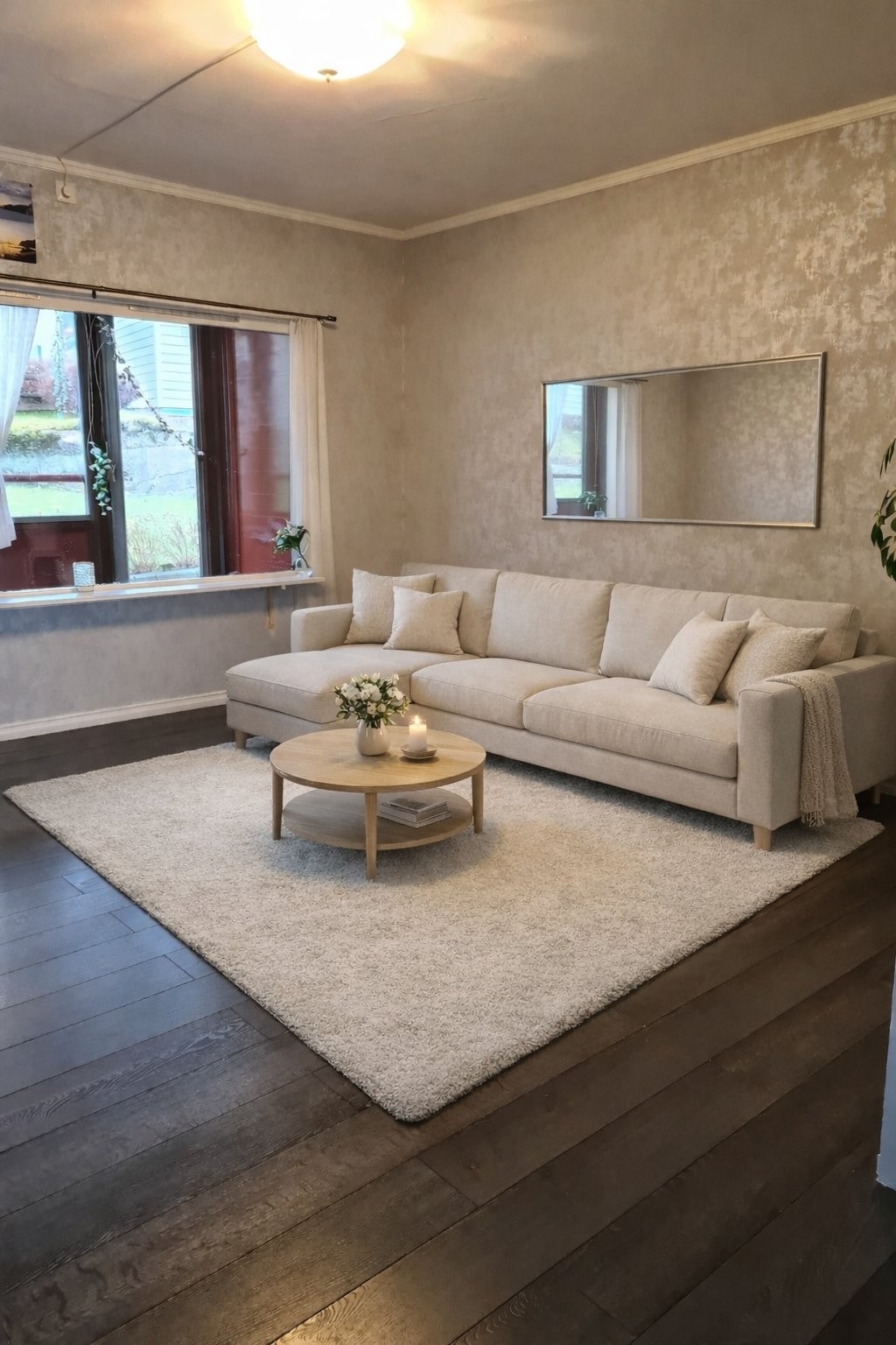 Stue med AI møbler og speil. Galleribilde