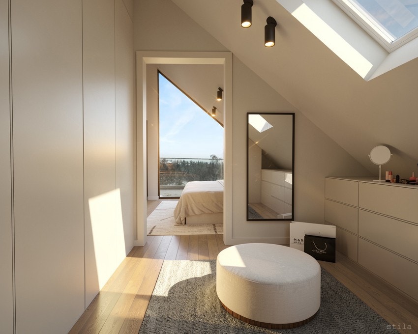 Illustrasjonsbilde av hovedsoverom med walkin fra naborom Galleribilde