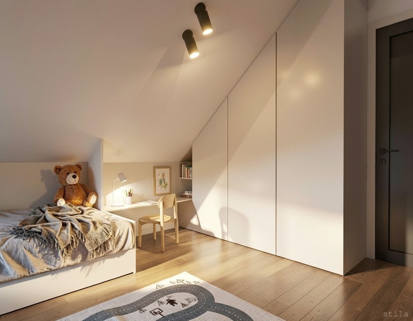 Illustrasjonsbilde av soverom 3 med garderobeløsning Galleribilde