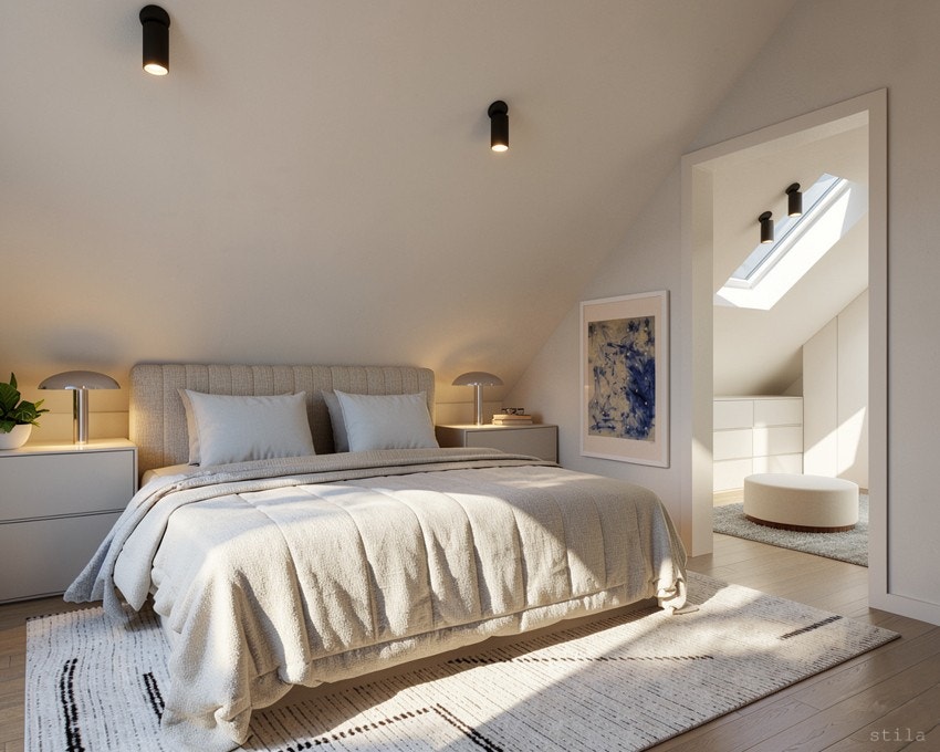 Illustrasjonsbilde av hovedsoverom med walkin fra naborom Galleribilde