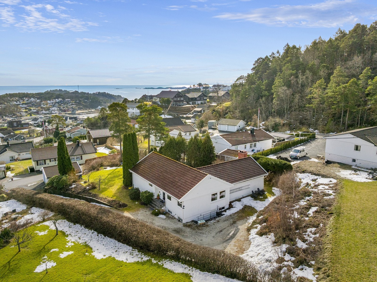 Kort vei til bussforbindelser, Feviktoppen, Fevik skole (1.-10.), Strand Hotell og bademuligheter. Galleribilde