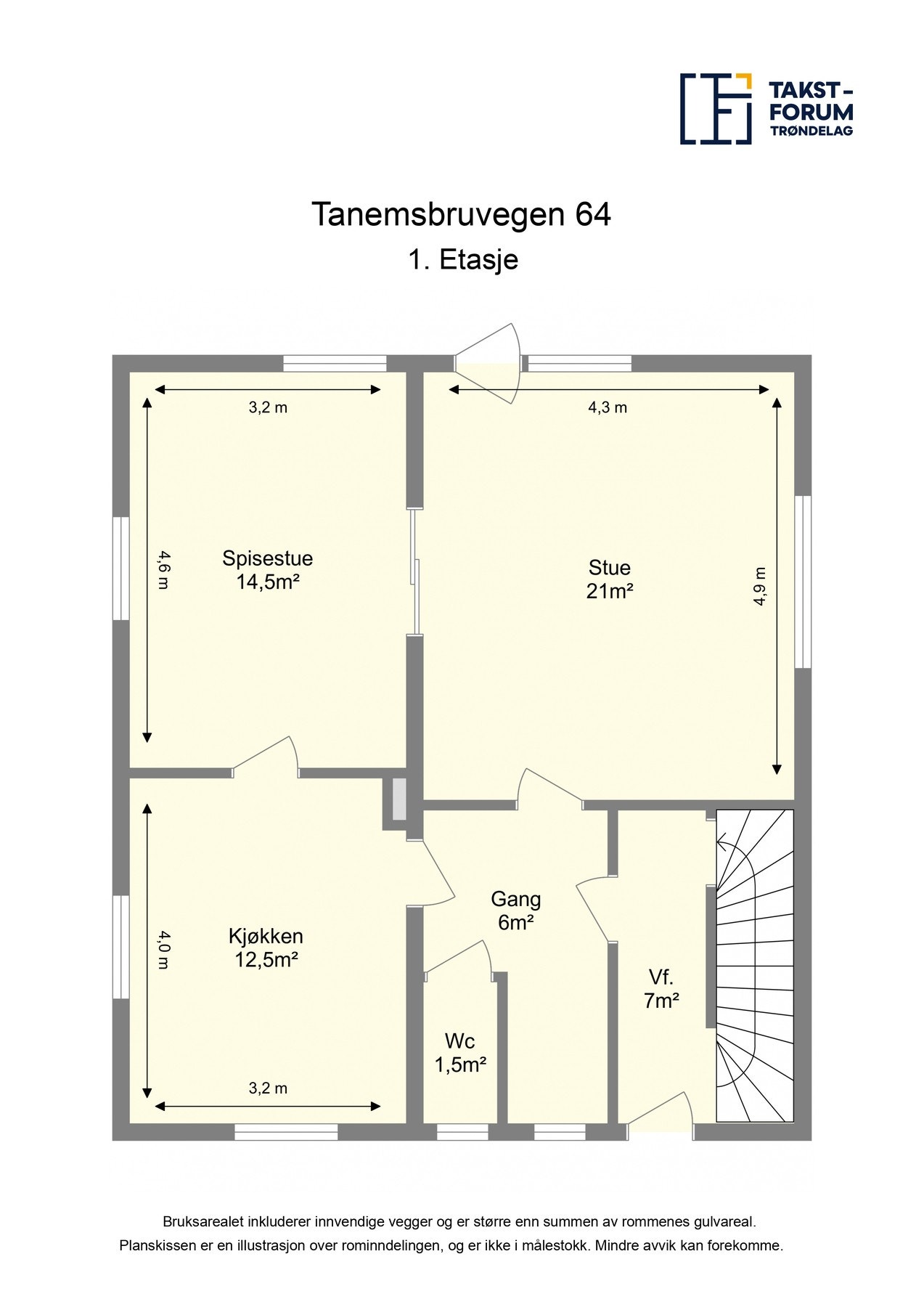 Planskisse 1.etg. med arealer. Galleribilde