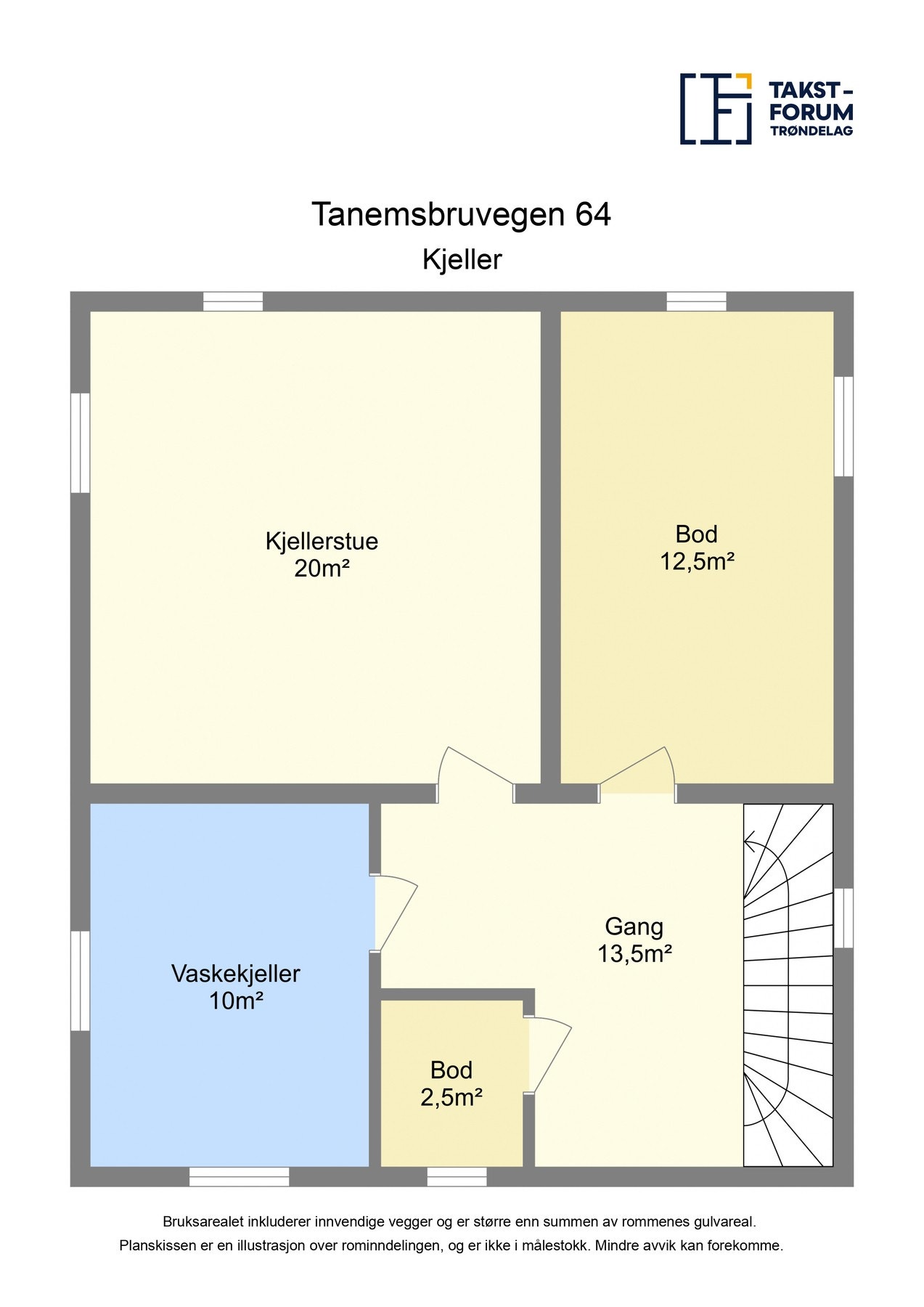 Planskisse kjeller med arealer. Galleribilde