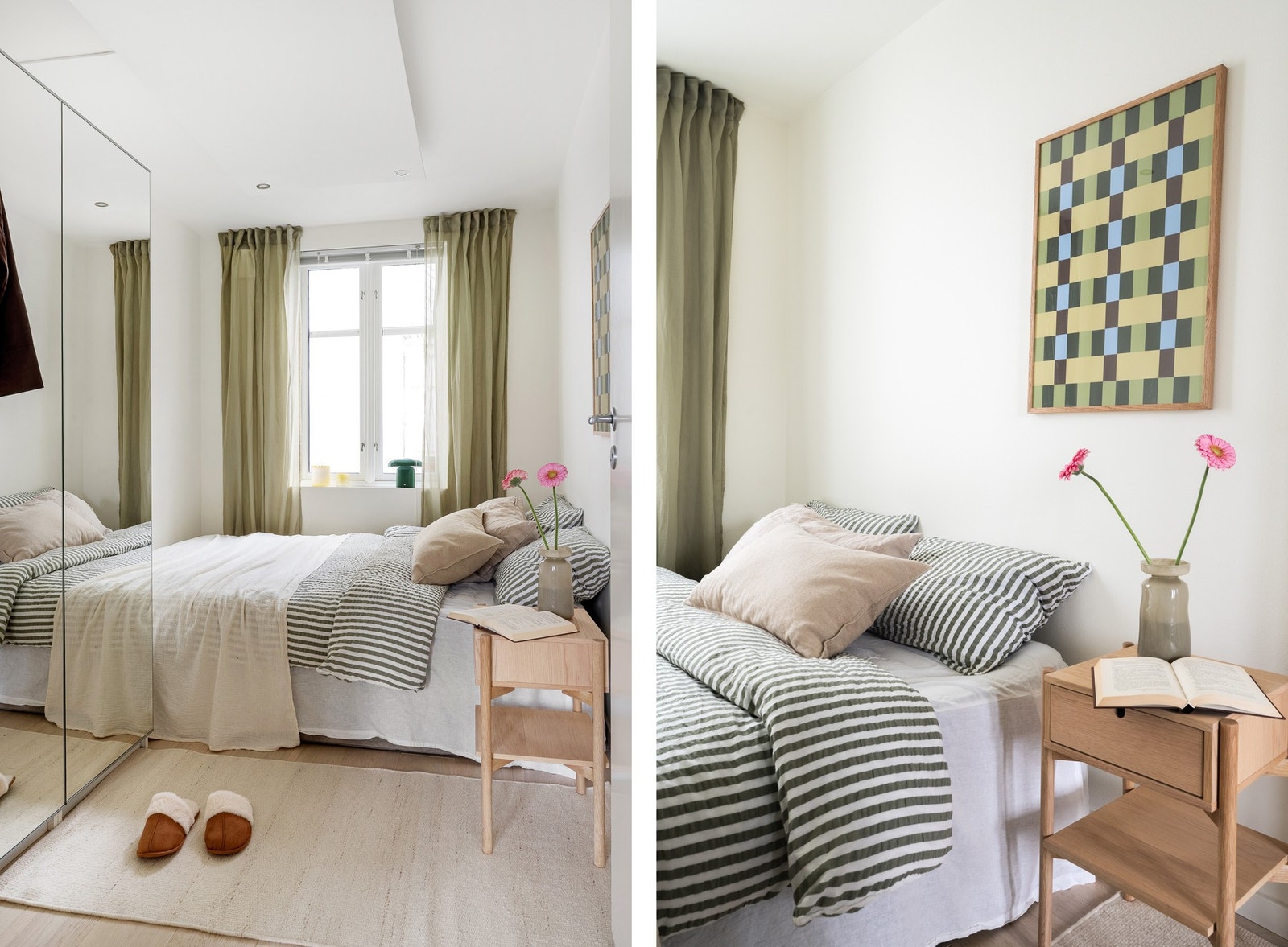 På soverommet har man gode oppbevaringsmuligheter i garderobeskap med speilfront. Galleribilde