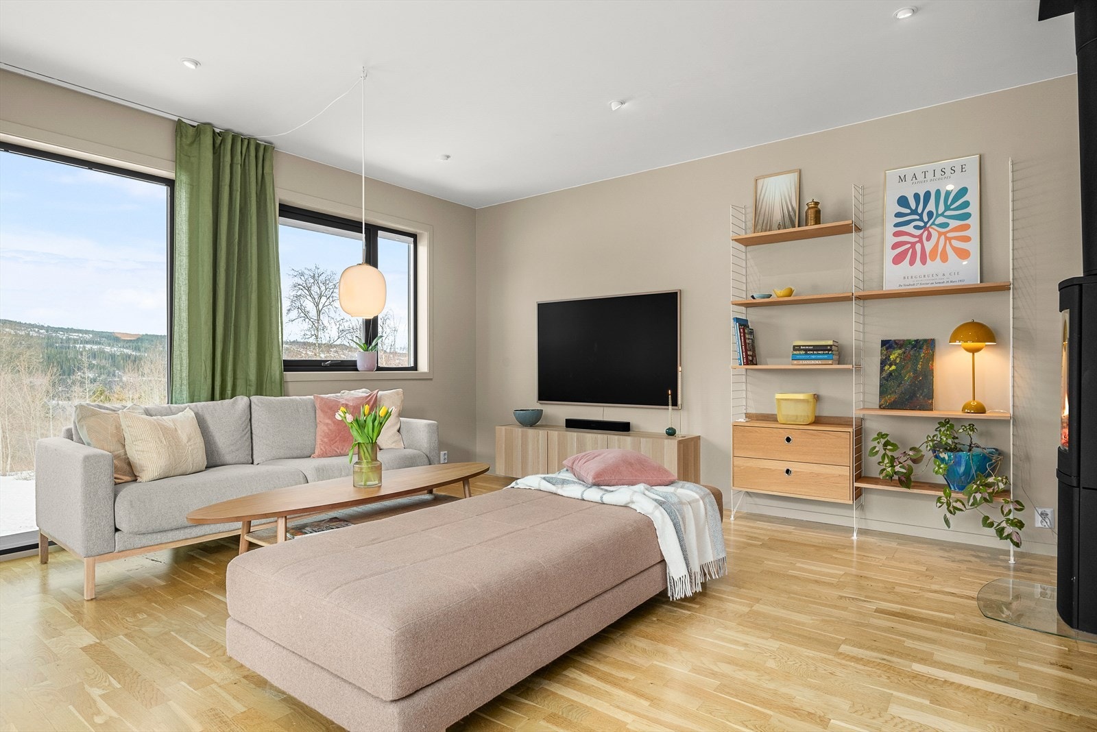 Oppvarming igjennom elektrisitet, varmepumpe og vedfyring. Galleribilde